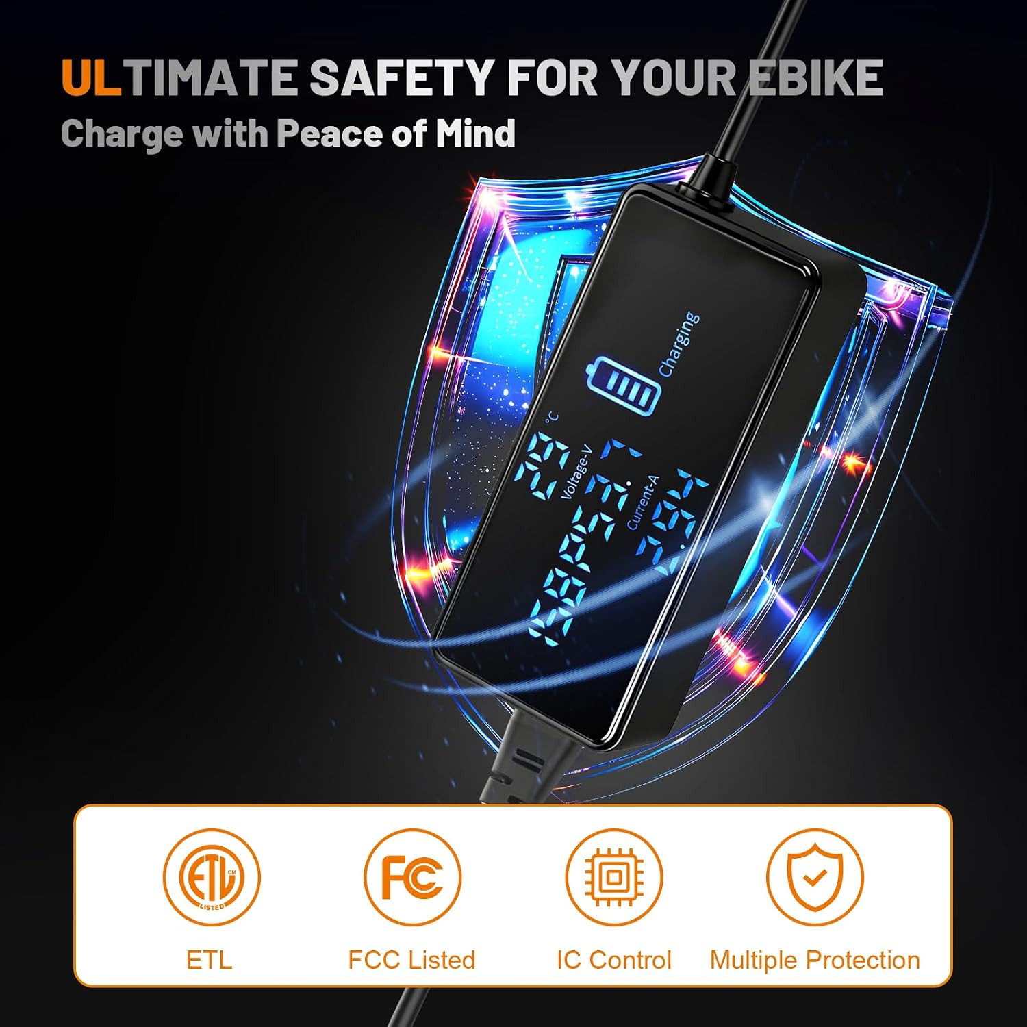 54.6V 3A E-Scooter Charger with 7 Plugs & Smart LCD Touch-Screen, UL Certified Fast Charger for 48V Li-ion Battery, Replacement for Home/Travel/Outdoor/Garage Use – for Scooters, E-Bikes & E-Boards image 3