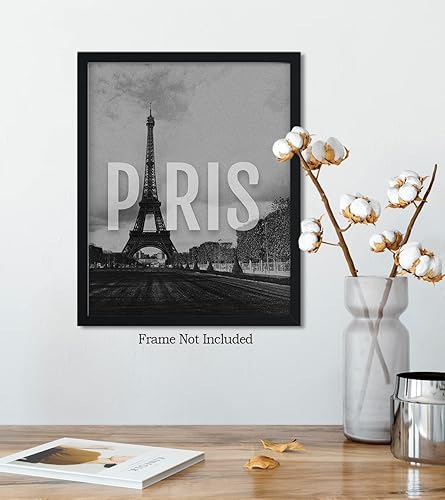 Miniatura 5 de Arte de pared blanco y negro de la Torre Eiffel de París, decoración de habitación de Francia, destino de viaje urbano, decoración del hogar, gran