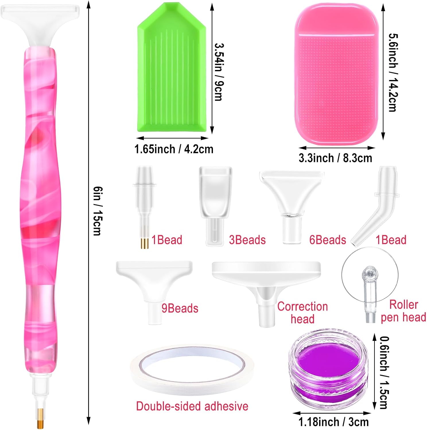 Outus 31 Pcs 5D DIY Diamond Tools Kit with Handmade Resin Painting Pens, Anti-Slip Mats, Plastic Diamond Trays, Clay Boxes, Drill Point Accessories for Adults DIY Craft(Pink, Purple)