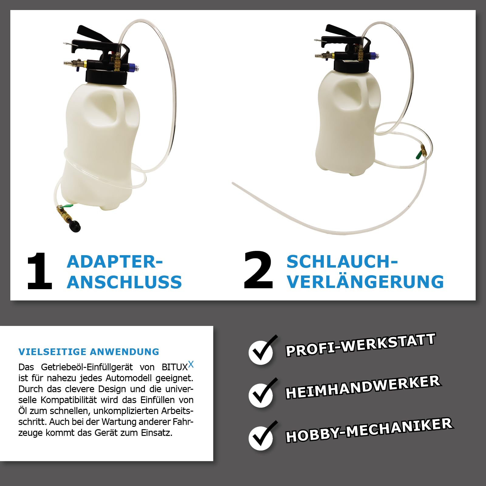 BITUXX Universal Getriebeöl Einfüllgerät Pumpe Öleinfüllgerät Öl Befüllgerät Getriebeölpumpe Ölfüllgerät Druckluft Pneumatisch 10L