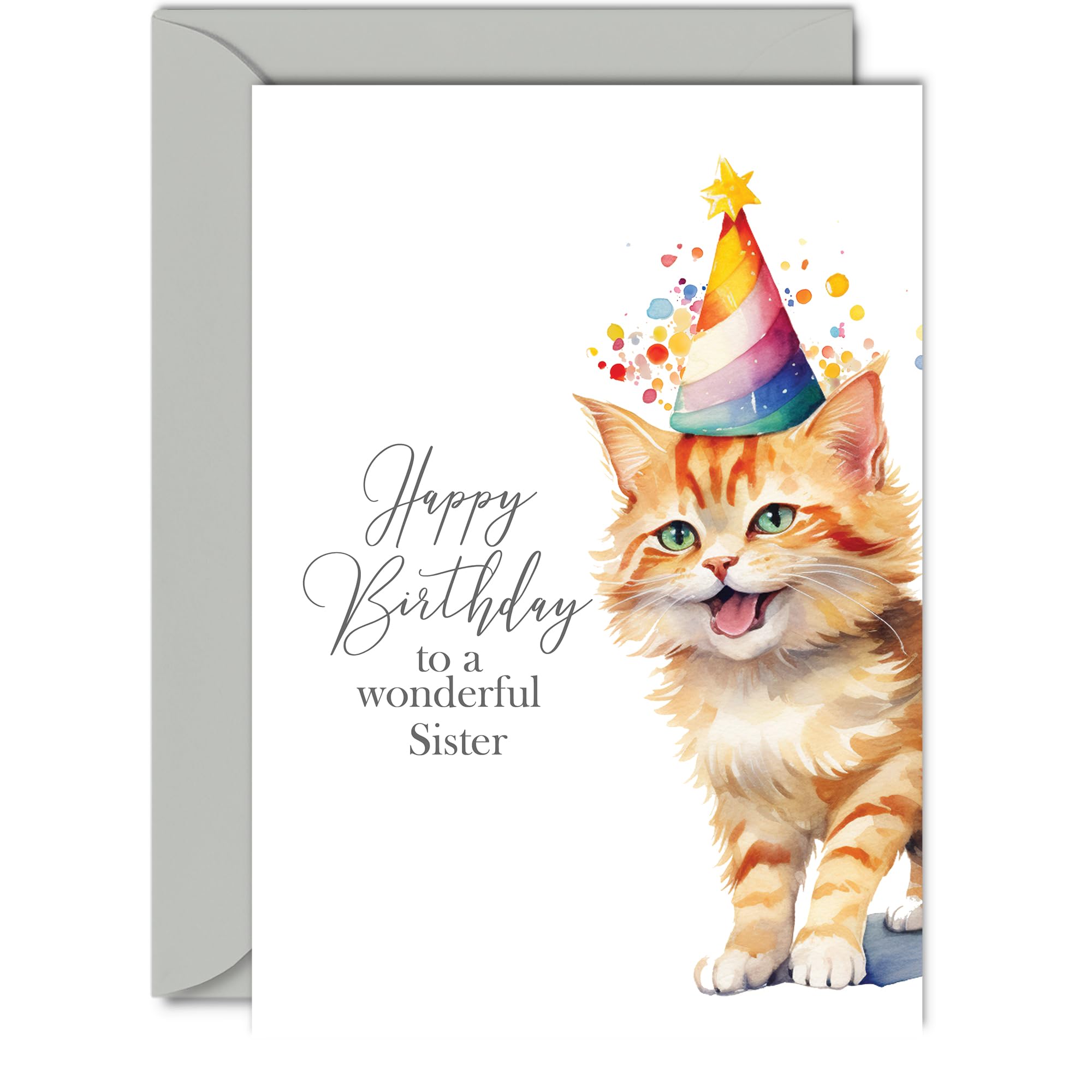 Birthday Cards for Sister, Party Hat Cat Kitten