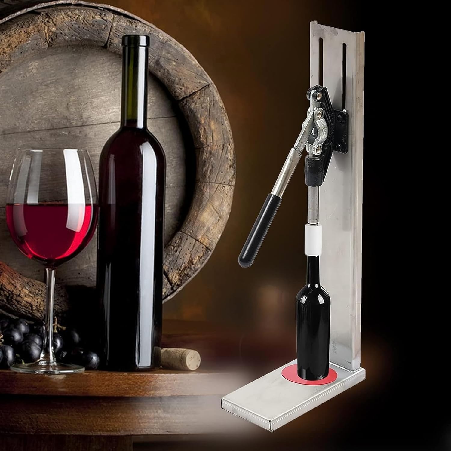 Wine Corker Stainless Steel Wine Bottle Corking Machine Manual Bottle Corks Pressing Stopper Machine Tool 200/375/500/750ml Bottle Corking Corks Inserting Tool for Business Banquet 2 POM Head