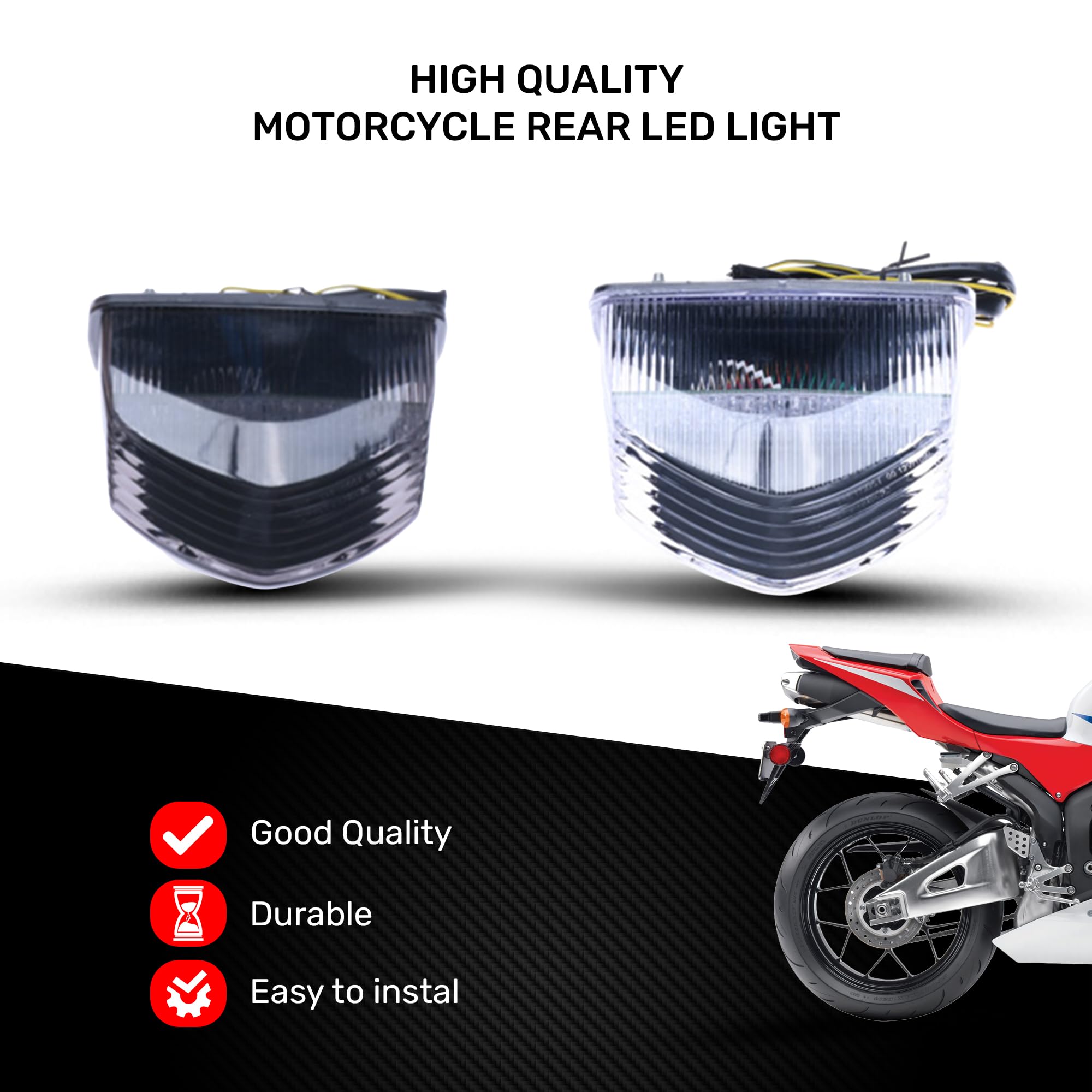 avdb-moto Światło tylne/stop LED kompatybilne z HONDA Crosstourer 1200 VFR X SC70 2012-2015, CBR 600 RR 600RR PC40 2007-2008, CBR 600 RR 600RR PC40 2009-2012 + Wbudowane kierunkowskazy (Jasna biel)