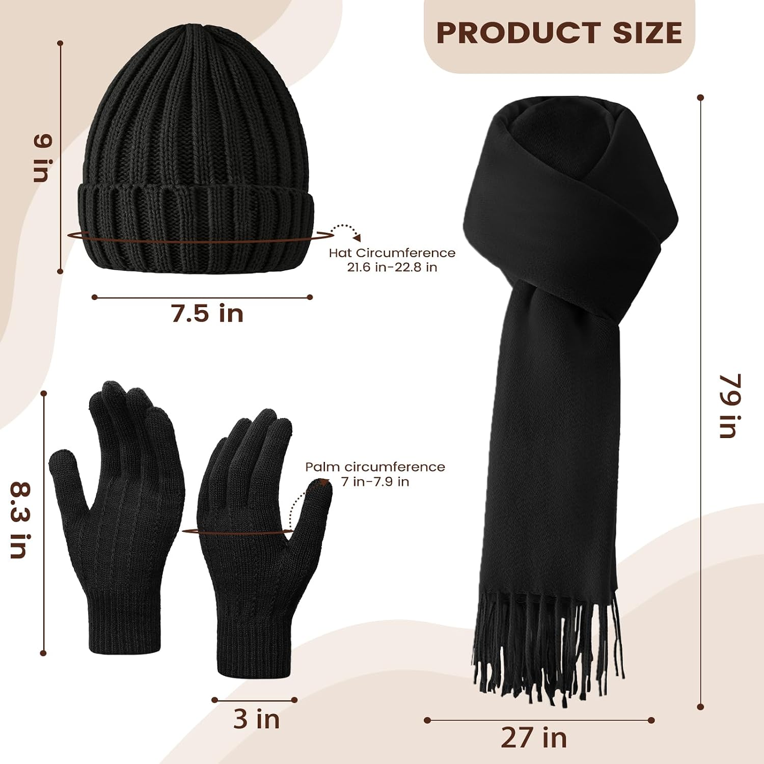 Trifabricy Winter Beanie Hat Scarf Gloves Set, Hat Gloves Scarf Set Women