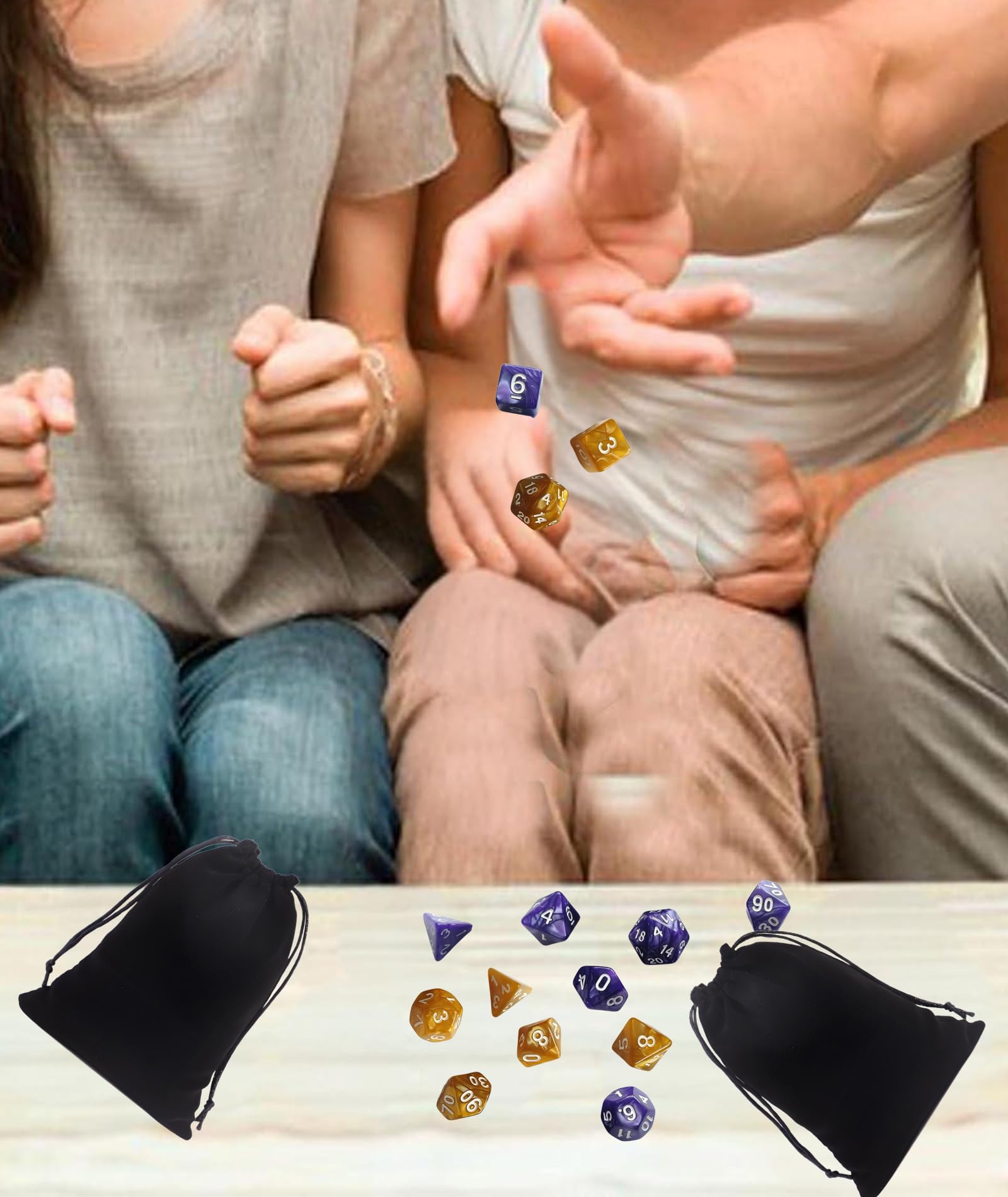 2 Set Game Polyhedral Dice, Dice Set for Games, Dice Games, 14 Pieces with Two Colors, Purple and Yellow, Tabletop Accessories 1