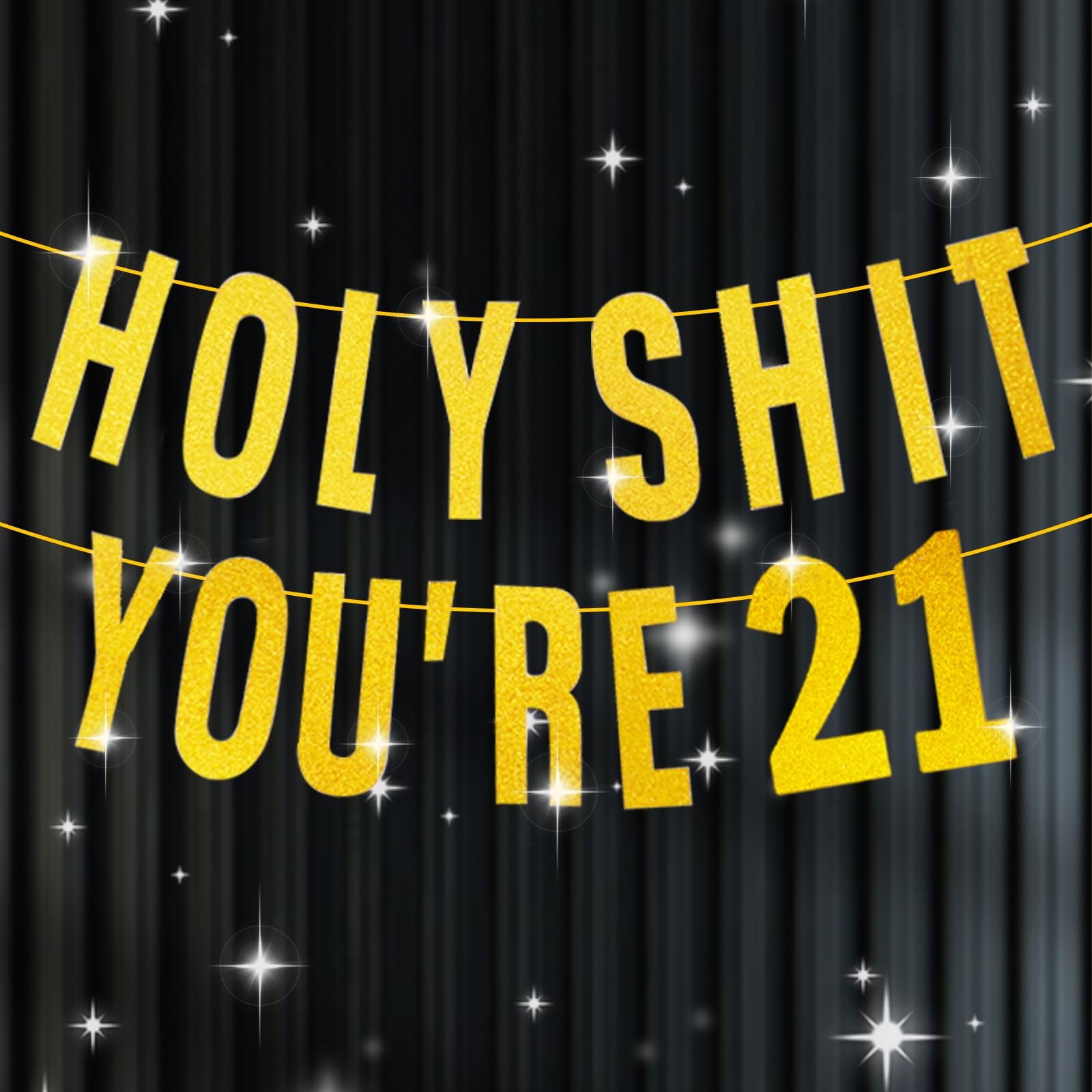 COLANANA Happy 21st Birthday Banner,21st Birthday Banners,Gold Glitter Banner Birthdays Party Decor,Gold Sign Funny Party Supplies You're 21 Birthdays Banners Decorations for Women Men