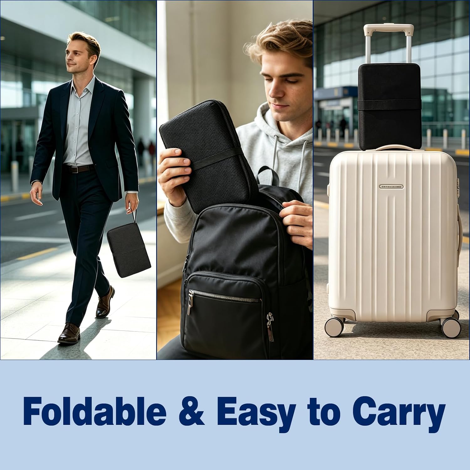 Honeycomb Gel Foldable Portable Seat Cushion for Airplane Travel Stadium | Pressure Relief,Breathable Honeycomb,Non-Slip Base,Compact,Cooling Gel,Washable Cover,Built-in Handle,Bleachers Car Office