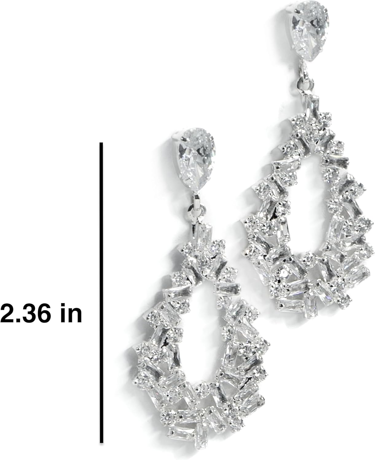 Elegant Cubic Zirconia Drop Earrings for Brides and Bridesmaids - Silver Plated Brass with Push Back - Perfect for Weddings, Proms, and Special Occasions - 1" Length, 0.18" Width, Sparkling Jewelry