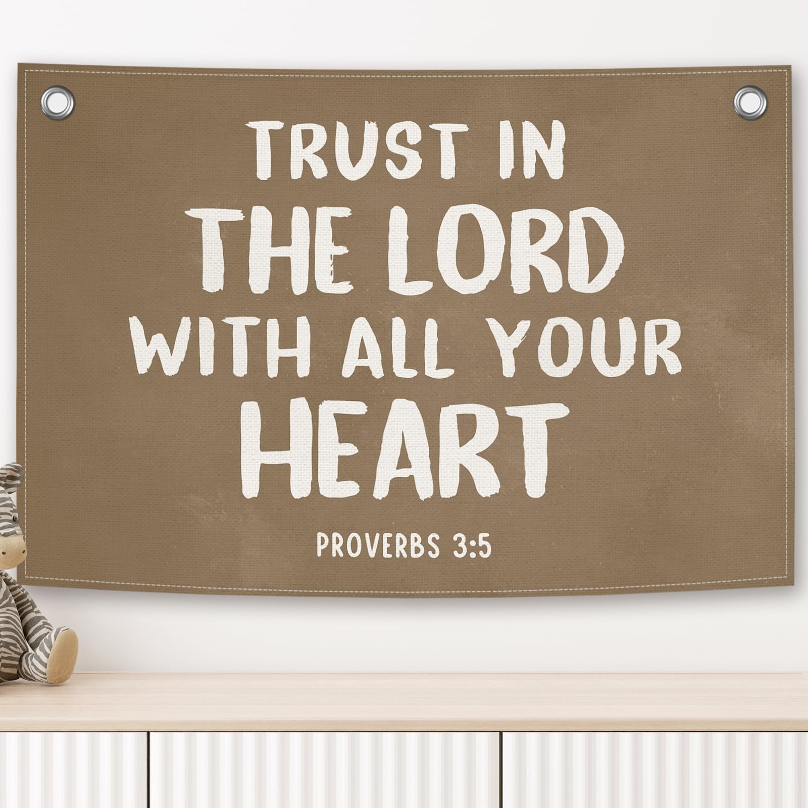 MNASAIOO Kids Bible Verse Christian Banner, Vintage Brown Scripture Kids Boys Prayer Room Decor, Inspirational Canvas Flag Wall Hanging Decor Art for Playroom Toddler Room Bedroom Dorm 20x30in