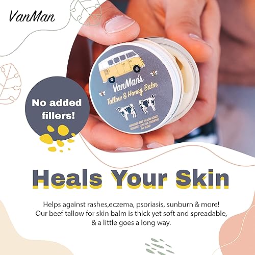 Miniatura 2 de Vanmans Tallow and Honey Balm (2 onzas)  Paquete de 3  Bálsamo de miel alimentado con hierba de ternera con vitaminas A, K, D, E y aceites