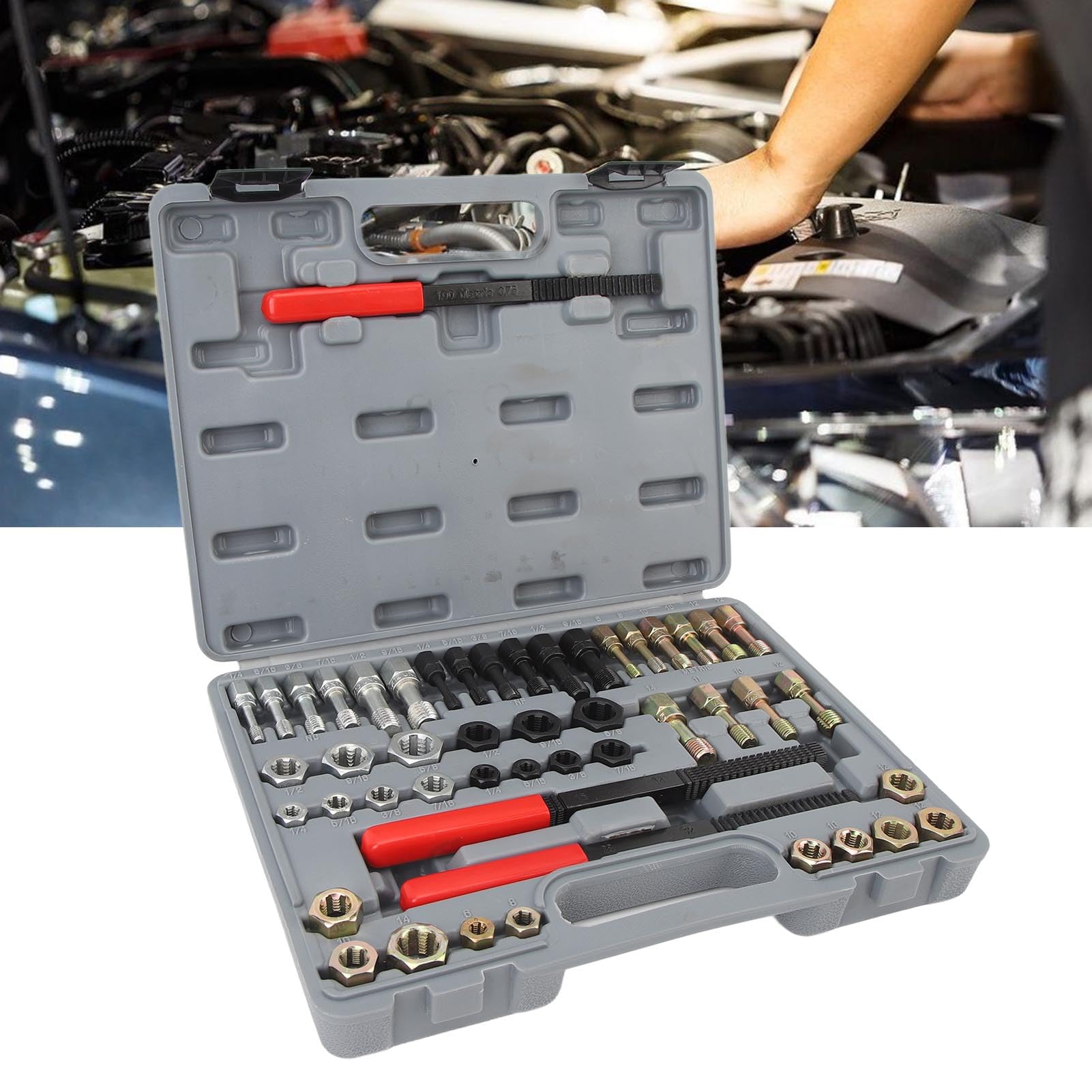 49PCS Set di Strumenti Per La Riparazione della Filettatura Restauratore di Perni Metrici, Kit di Cacciafiletti Per Meccanici Automobilistici, Restauratore di Precisione in Acciaio