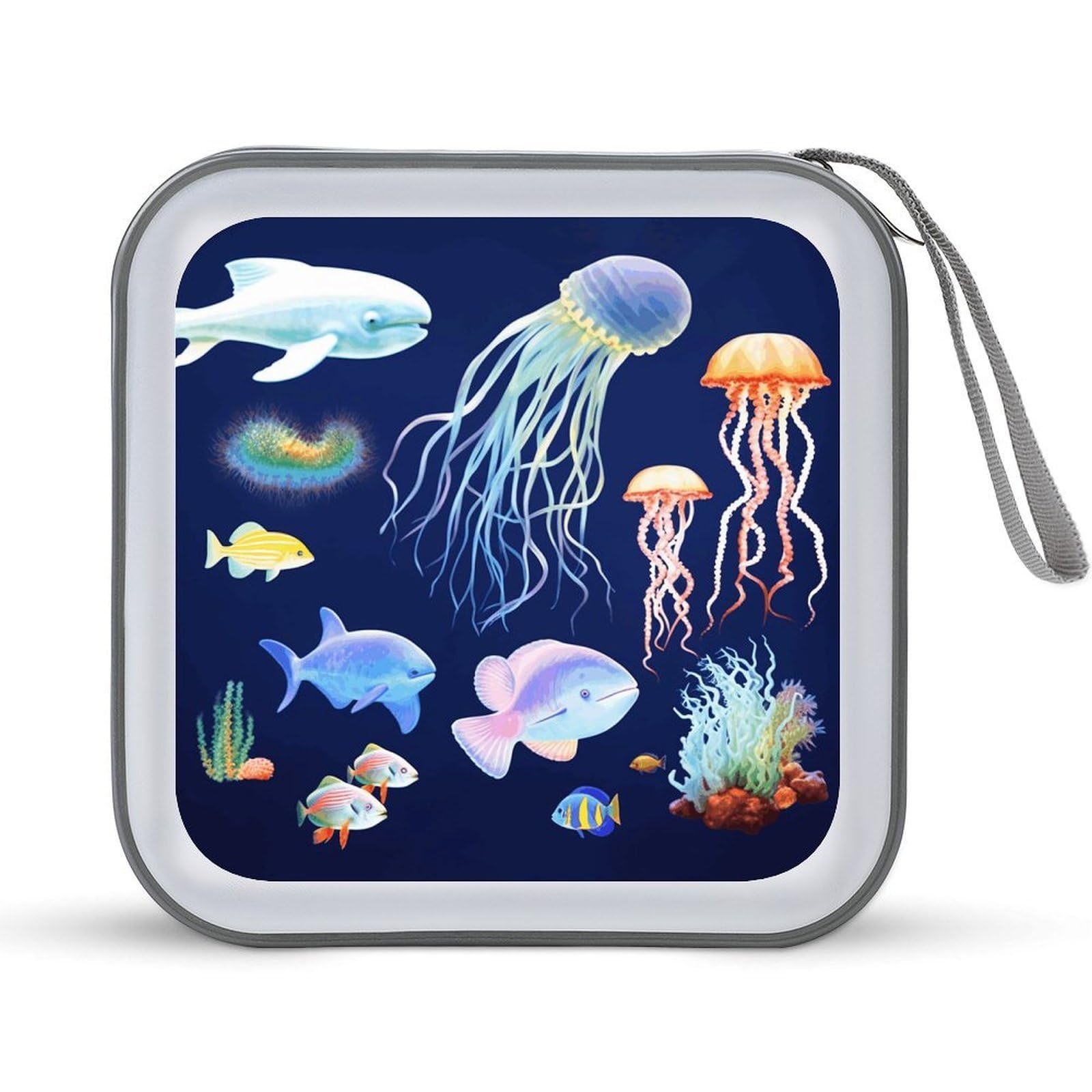 VstaDank Aquatic Sea Animal CD Case with Hand Strap Lightweight DVD Wallet Holder 40 Capacity CD/DVD Case Wallet Protective CD Wallet CD/DVD Portable Storage Binder for Car Home Office