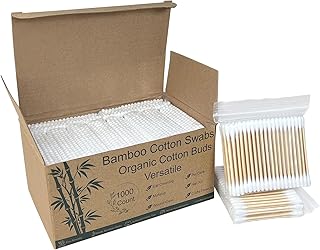 Eyxformula 1000 Count Wooden Cotton Swabs, Sustainable Bamboo Sticks & Soft Tips, Natural Organic Cotton Buds for Ear Cleaning, Makeup Removal, Craft Projects, Personal Care, Pet Care, Household Use