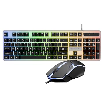 Zebronics Wired Keyboard & Mouse Combo, 104-Key, 1200 DPI, ₹ Key & Multimedia Controls, Ergonomic Mouse, 1.3m Cable, Multicolor LED (War 2, White + Black)