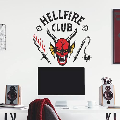 Miniatura 8 de RoomMates RMK5374GM Stranger Things Hellfire Club - Calcomanías de pared gigantes para despegar y pegar, rojo, amarillo, negro