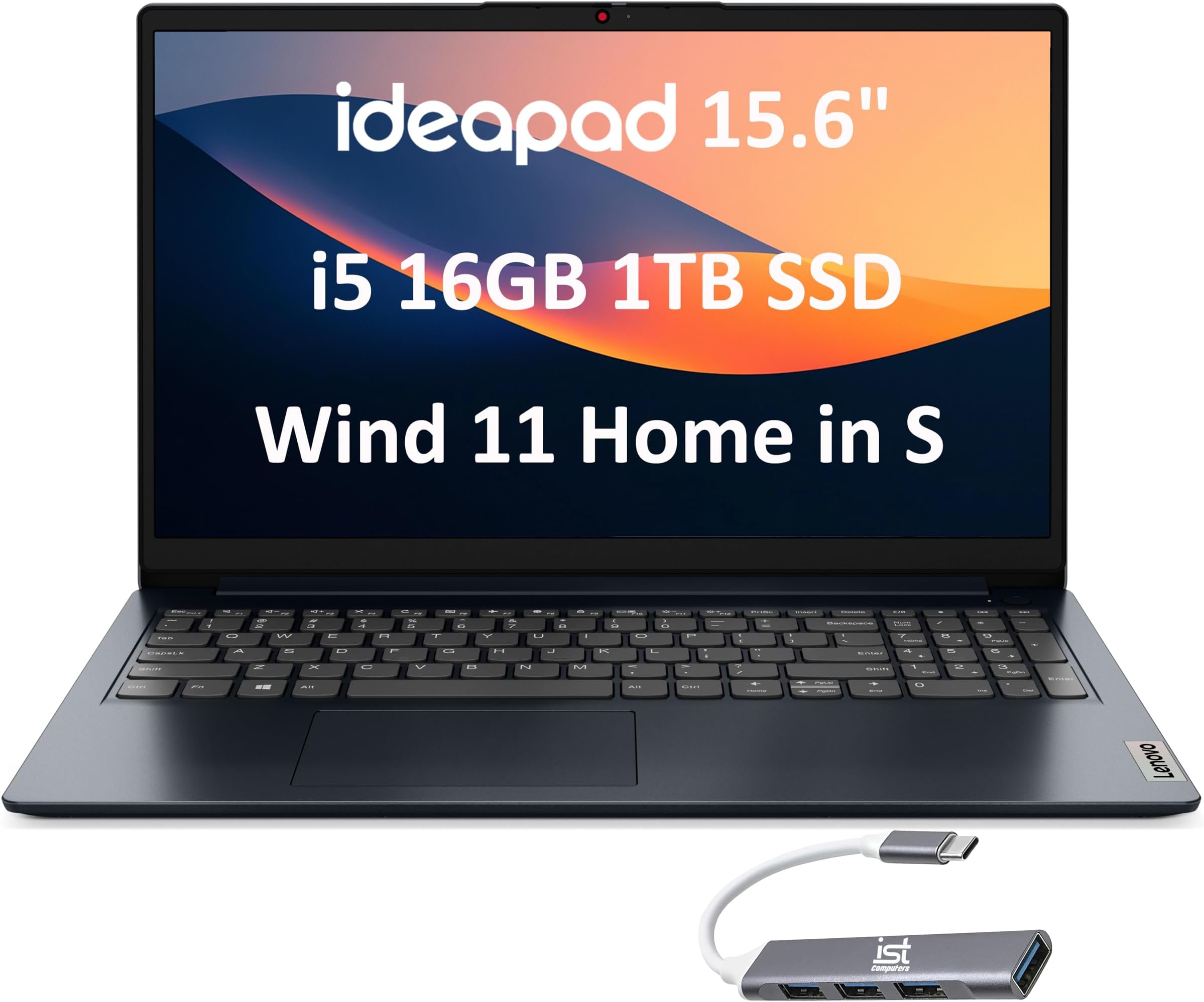 LenovoIdeaPad 15 Laptop (15.6" FHD Anti-Glare, Intel 10-Core i5-1235U (> i7-1195G7), 16GB RAM, 1TB SSD), Narrow Bezel, Webcam, 10-Hr Long Battery Life, Wi-Fi 6, IST Hub, Win 11 Home in S Mode, Blue