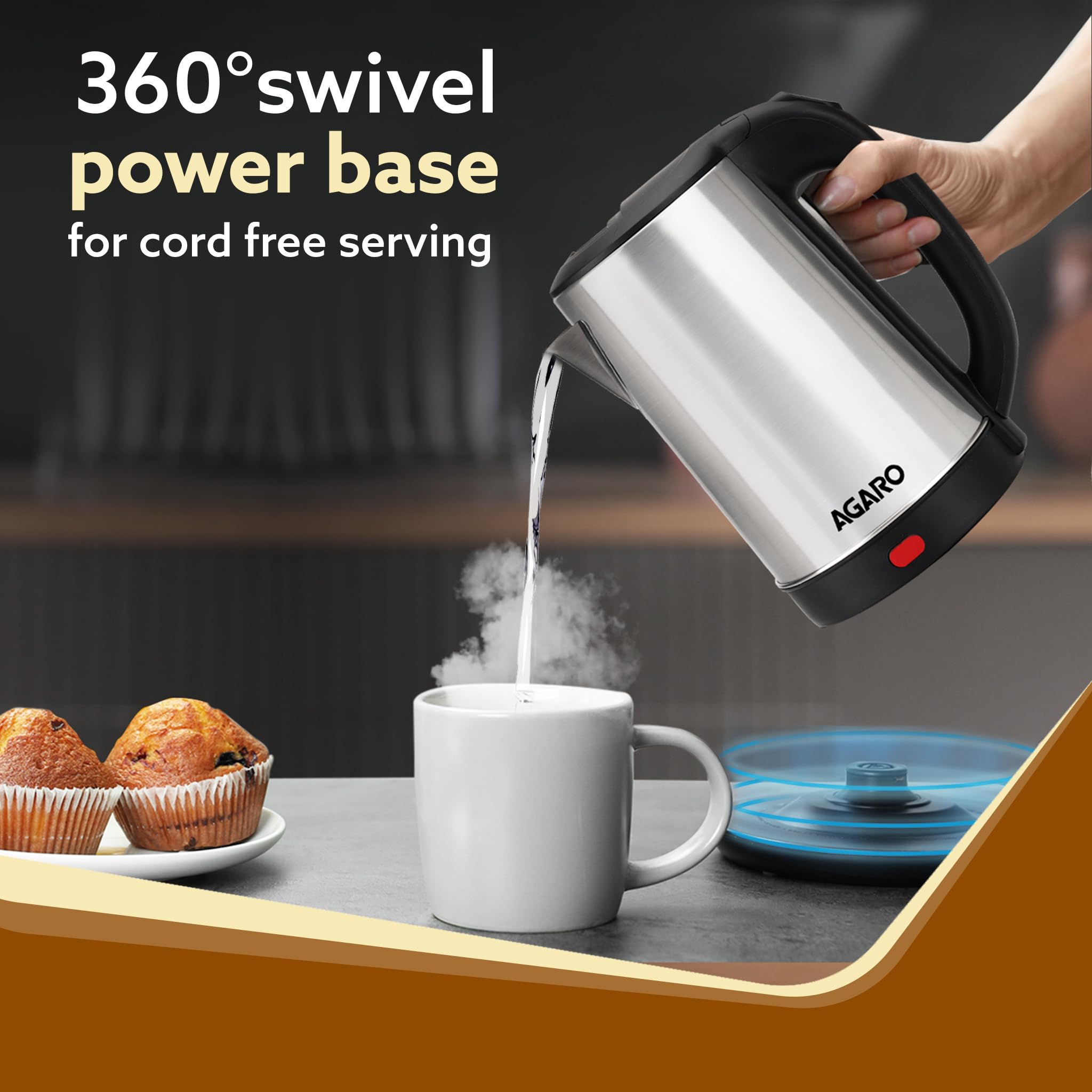 AGARO Sonnet Electric Kettle, 1.5L, 1500W, Stainless Steel Body, Quick Boil, Water Boiler, Hot Water Kettle , For Making Black Tea & Black Coffee, Instant Noodles, Auto Shut Off, Cool Touch Handle 3