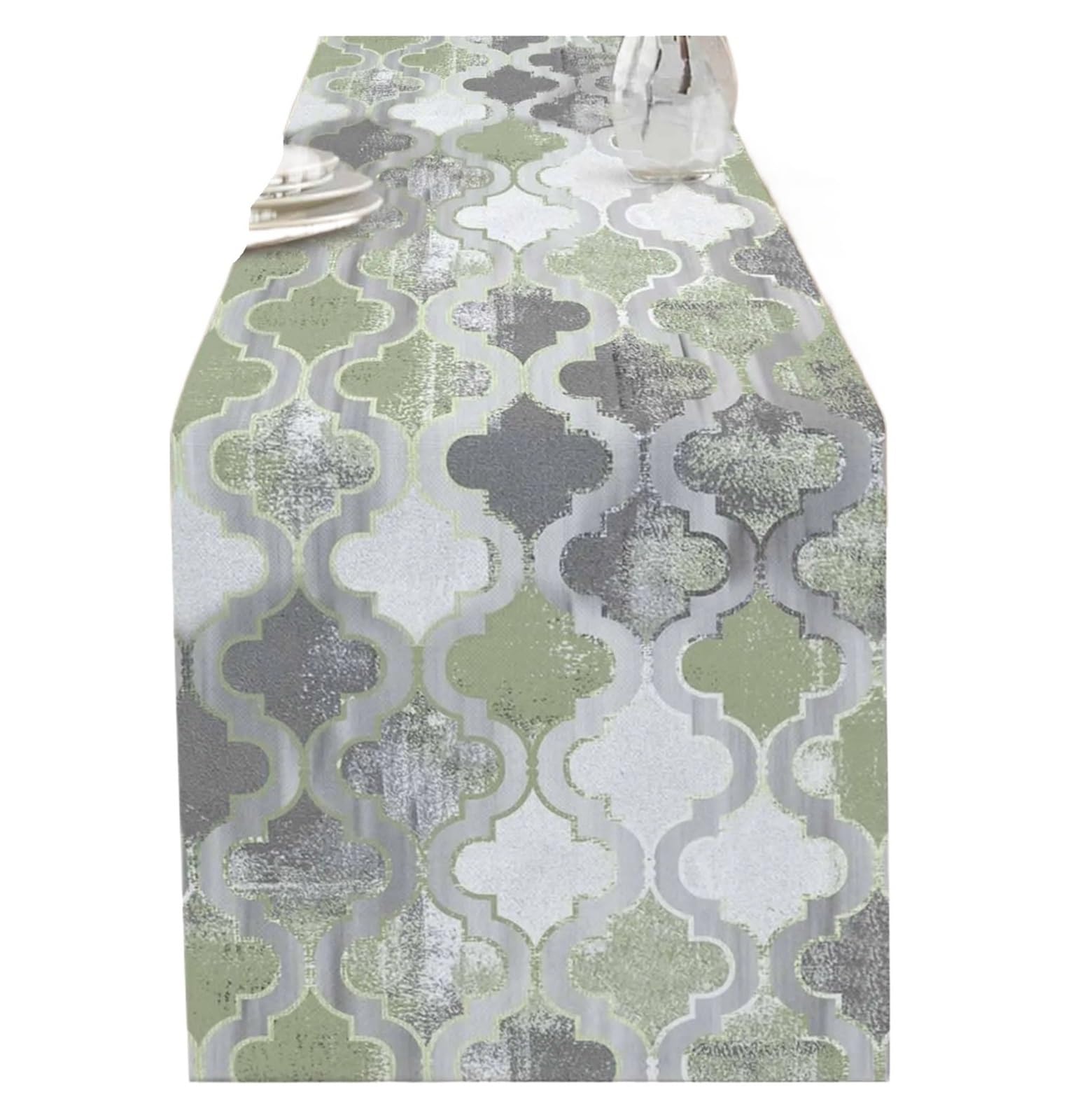 Chemin de table en lin géométrique vert écharpe de commode