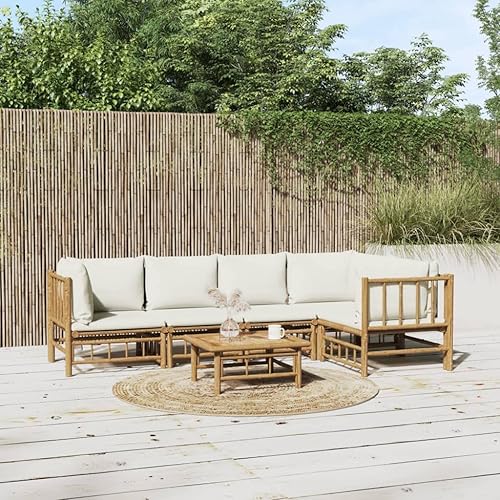 Miniatura 60 de 5 Piece Bamboo Garden Lounge Set Outdoor Patio Furniture with Beige Cushions, Natural Bamboo Rectangular Seating Set for Backyard, Porch, and