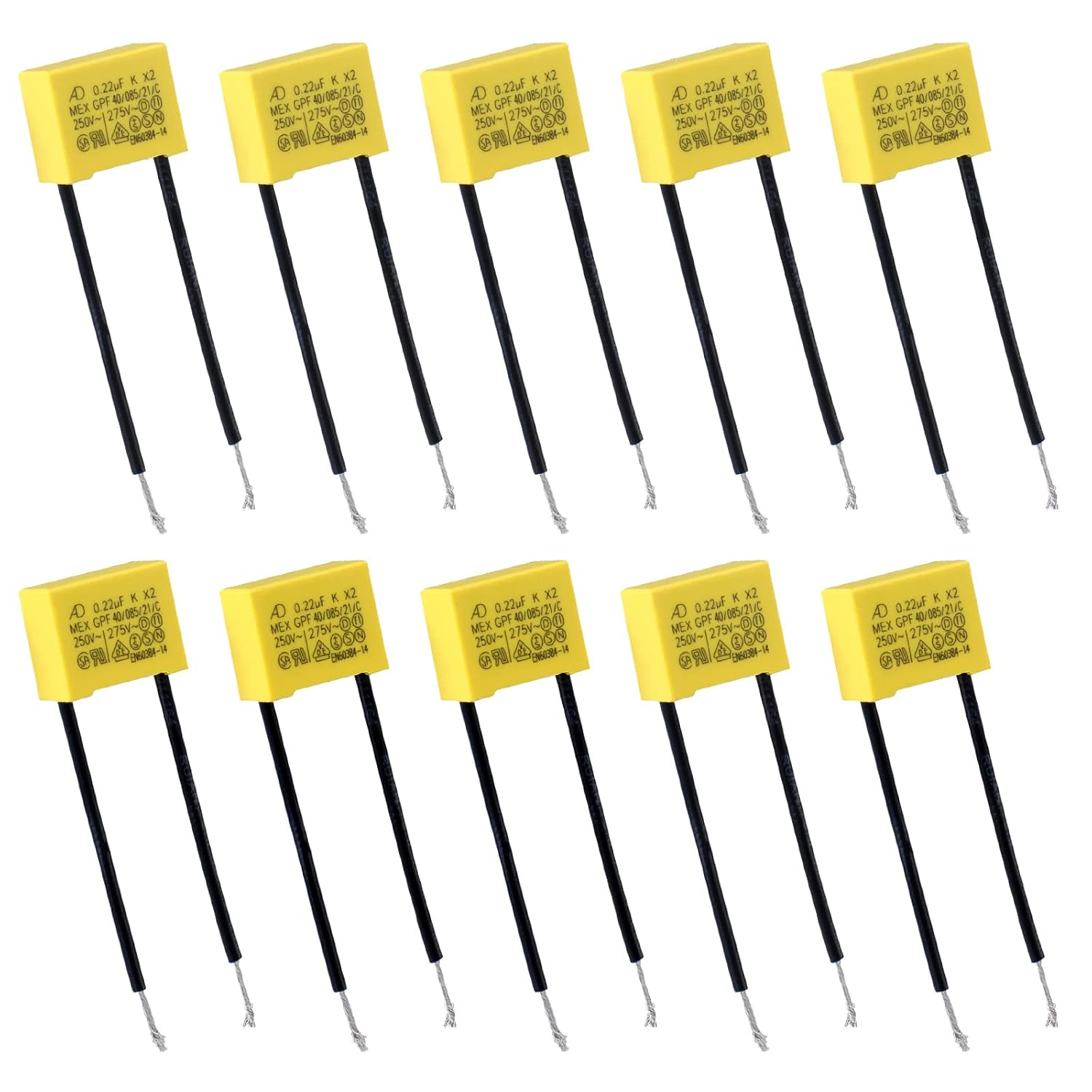 Pack of 10 LED Interference Capacitor for Flashing, Capacitor X2, Non