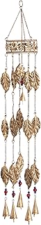 Deco 79 Metal Leaf Indoor Outdoor Windchime with Glass Beads and Cone Bells, 5" x 5" x 35", Brown