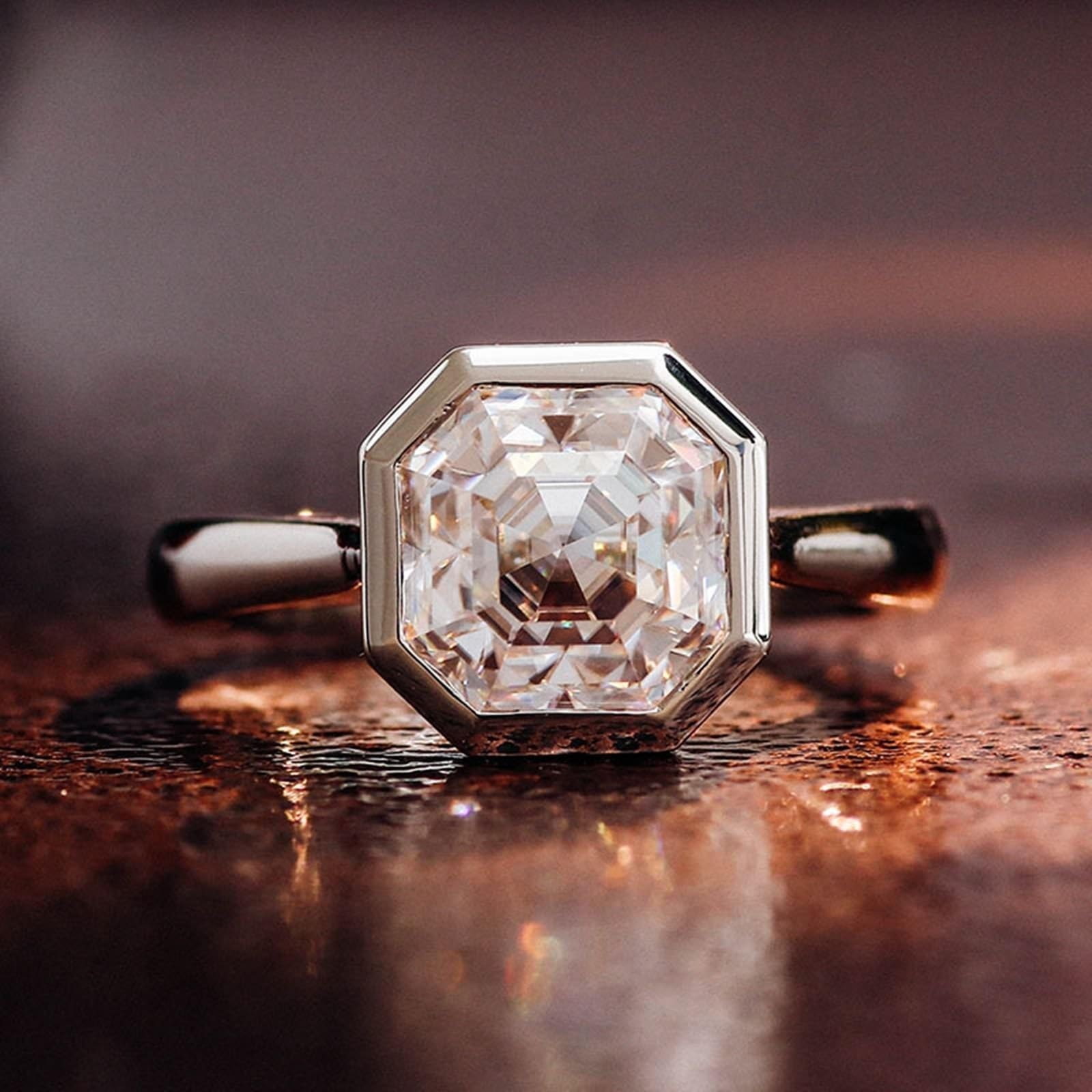 Prawdziwe złoto 9K/14K/18K białe złoto obrączki ślubne, geometryczne pierścionki dla par z nieregularnym szlifem 1/2/3 ct, białe złoto Au 375/585/750, pierścionki przyjaźni, bez alergenów