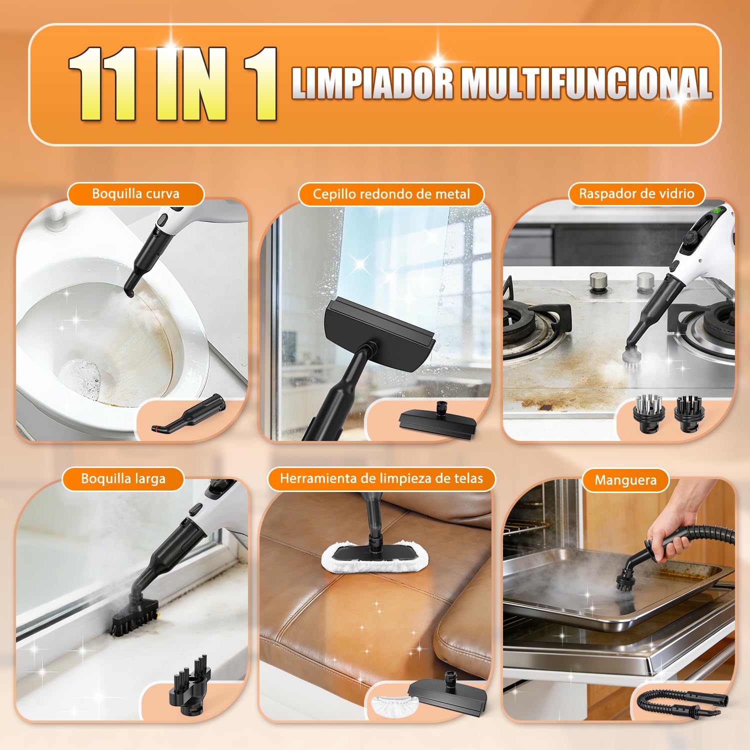 Limpiador a vapor de mano, tanque de agua visible de 450 ml; limpiador a vapor multiusos para cocina