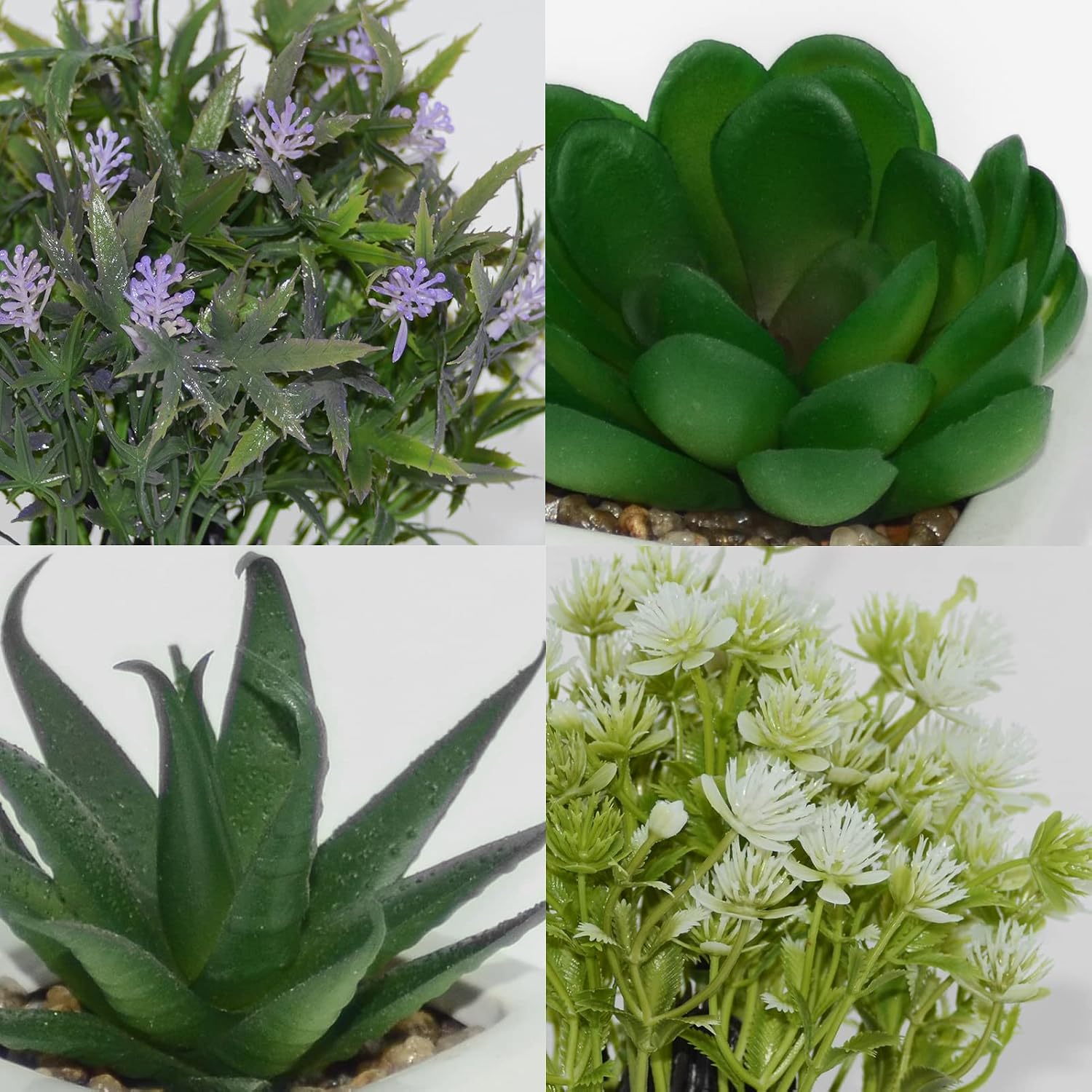NEW RUICHENG Mini Potted Artificial Eucalyptus Plants 4 Pack Set Gypsophila Rosemary Greenery in Pots Small Fake Plant Plastic Flower