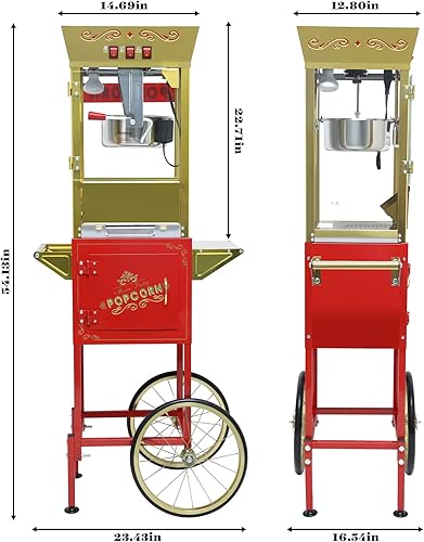 Miniatura 7 de Máquina de palomitas de maíz comercial vintage con carrito y luz más cálida, 12 onzas de acero inoxidable para hacer 60 tazas para cine en casa y