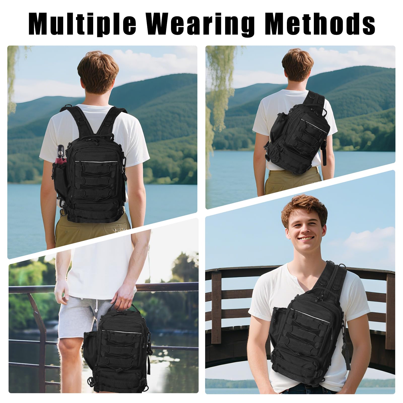 Angelrucksack, 22L Taktischer Rucksack, Angeltaschen mit Rutenhalter, Molle Militär Rucksack, Trekkingrucksacke Rucksäck, Angelgeräte Aufbewahrungstaschen, für Jagd, Camping, Outdoor