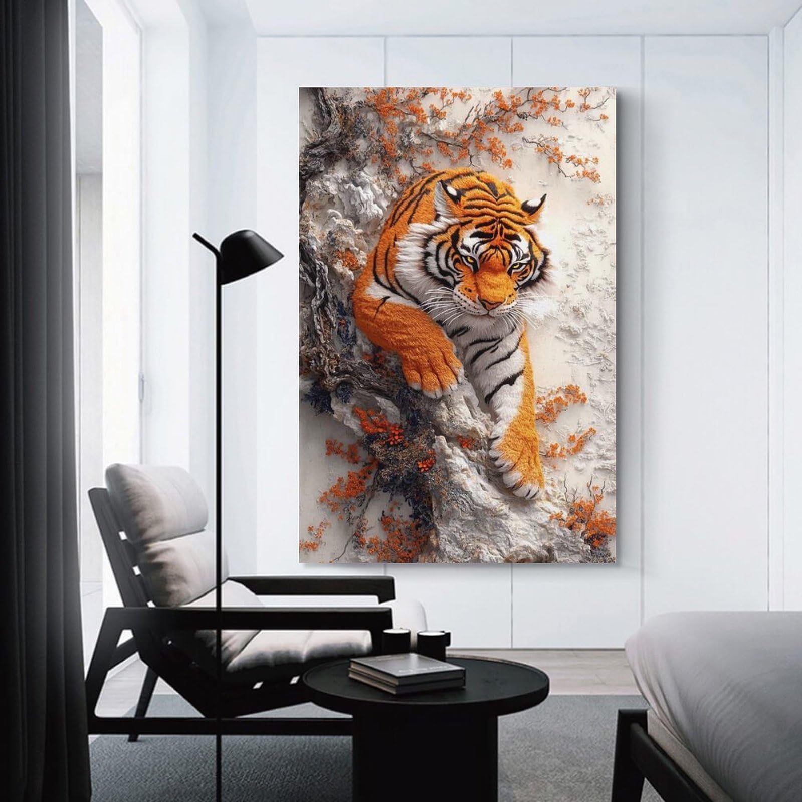 Junmoney Tiger in A Tree Decorative Wall Artwork, 08x12inch(20x30cm), for Corridors, Hallways Or Apartment Entries, Home Artwork for First Impressions