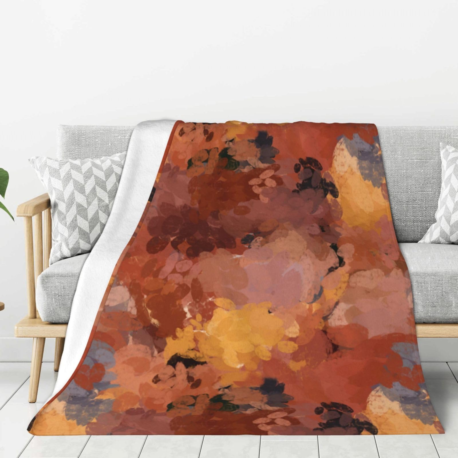 Lfeartesa As Shown Throw Couch And Armchair, Bedspreads, Travel Blanket Throw Blankets For Sofas Bed, Trendy Chic Terracotta Rust Orange Brown,50"X40"