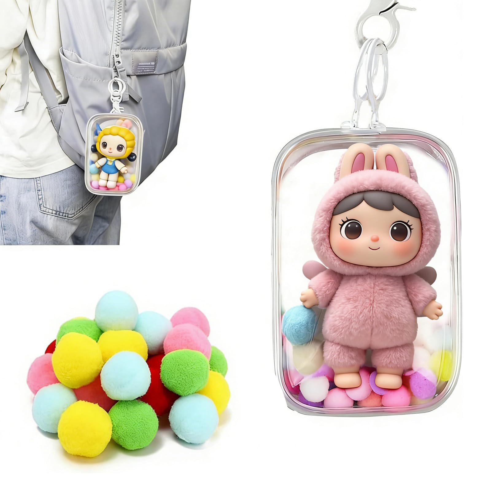 Plush Pouch, Ita-bag Case, Clear Pouch, Plushie, Plush, Outing, Display Bag, Doll Storage, Waterproof, Dustproof, Fan Activities, Pom Pom Ball Included, Keychain Included (For 10cm (3.9 inches) Plush 
