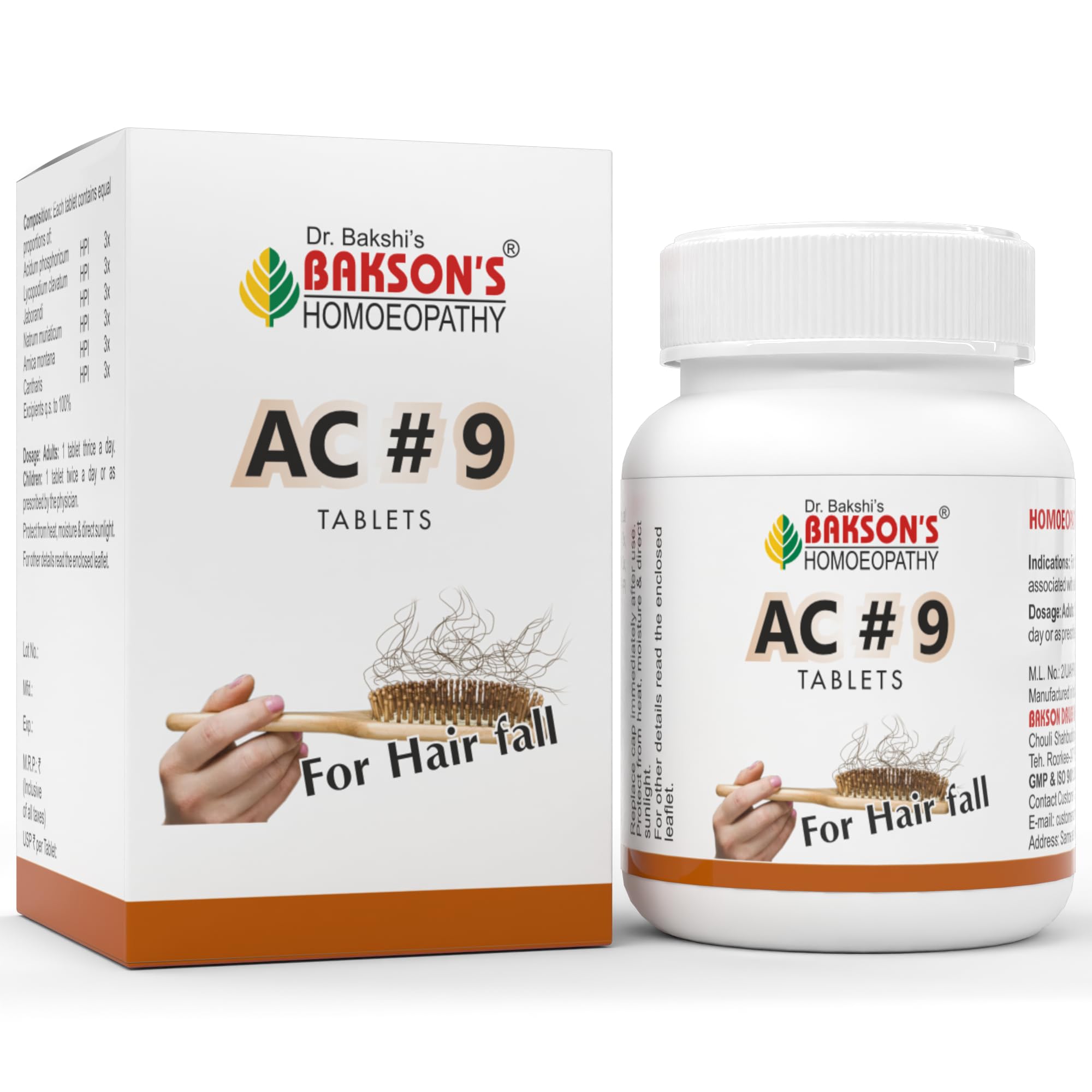 Dr. Bakshi's Bakson's Homoeopathy AC #9 Tablets, Help Prevent Hair Loss & Promote Hair Growth, 75 Tablets