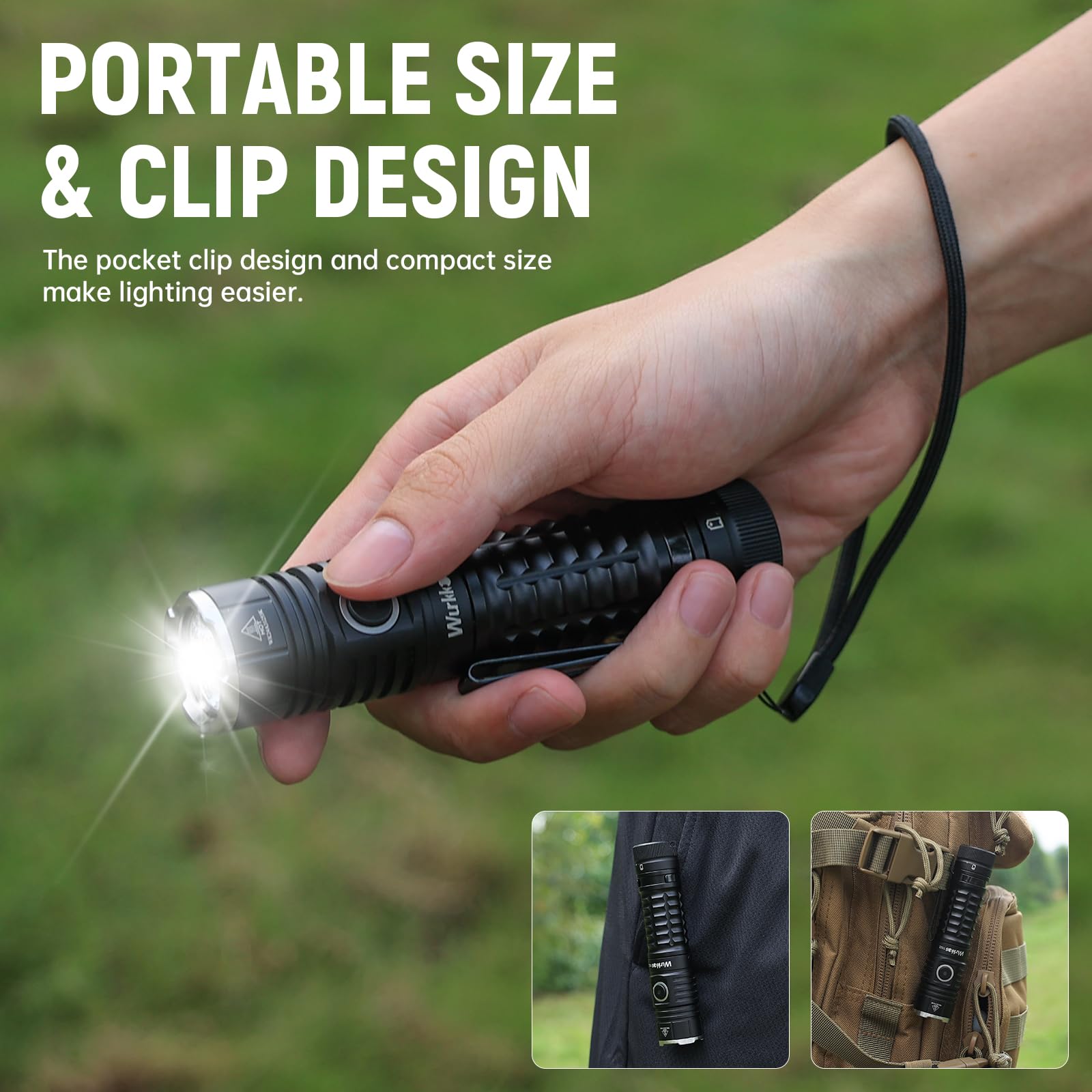 Wurkkos TS22 LED Taschenlampe Extrem Hell, 4800 Lumen Taschenlampe Aufladbar XHP70.3, IPX68 Wasserdichte Taktische Taschenlampen with 6 Modi für Camping, Outdoor, Notfälle, CRI90 [Energieklasse A+++]