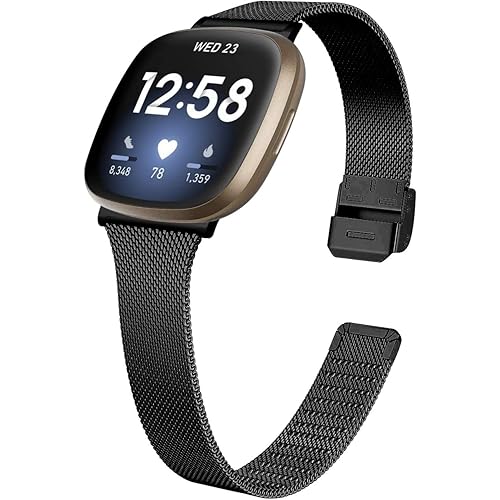 Metal Straps Compatible with Fitbit Versa 4/Sense 2 Strap for Women Men, Slim Stainless Steel Mesh Loop Wristband Replacement Watch Band Bracelet for Fitbit Versa 4/Sense 2/Versa 3/Sense