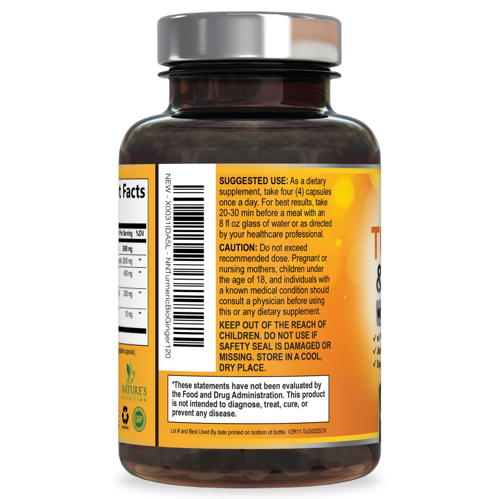 Turmeric Curcumin Supplement 2600mg with Organic Turmeric & Ginger - 95% Curcuminoids & BioPerine Black Pepper Extract for Best Absorption - Natural Vegan Joint Support, Bottled in USA - 120 Capsules — Amazon image 8