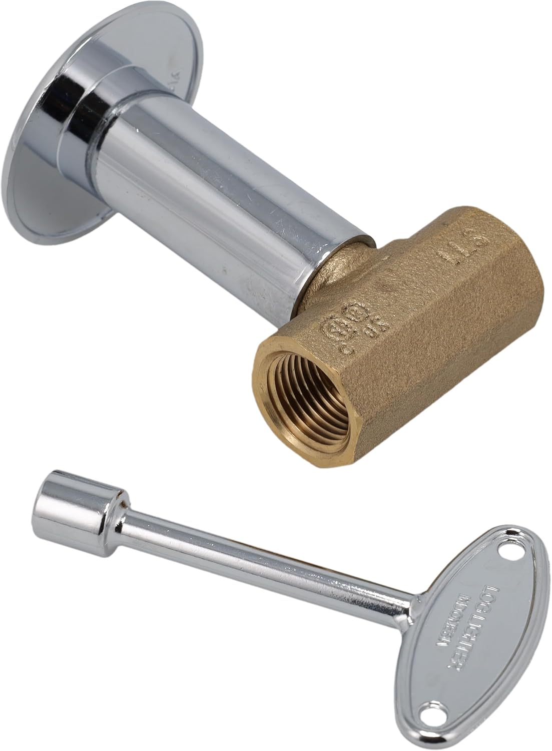 Supplying Demand SVL-2SK-CP Fireplace Fire Pit | 1/2" NPT Brass Log Lighter Straight Stop Valve, Polished Chrome with Escutcheon and Key