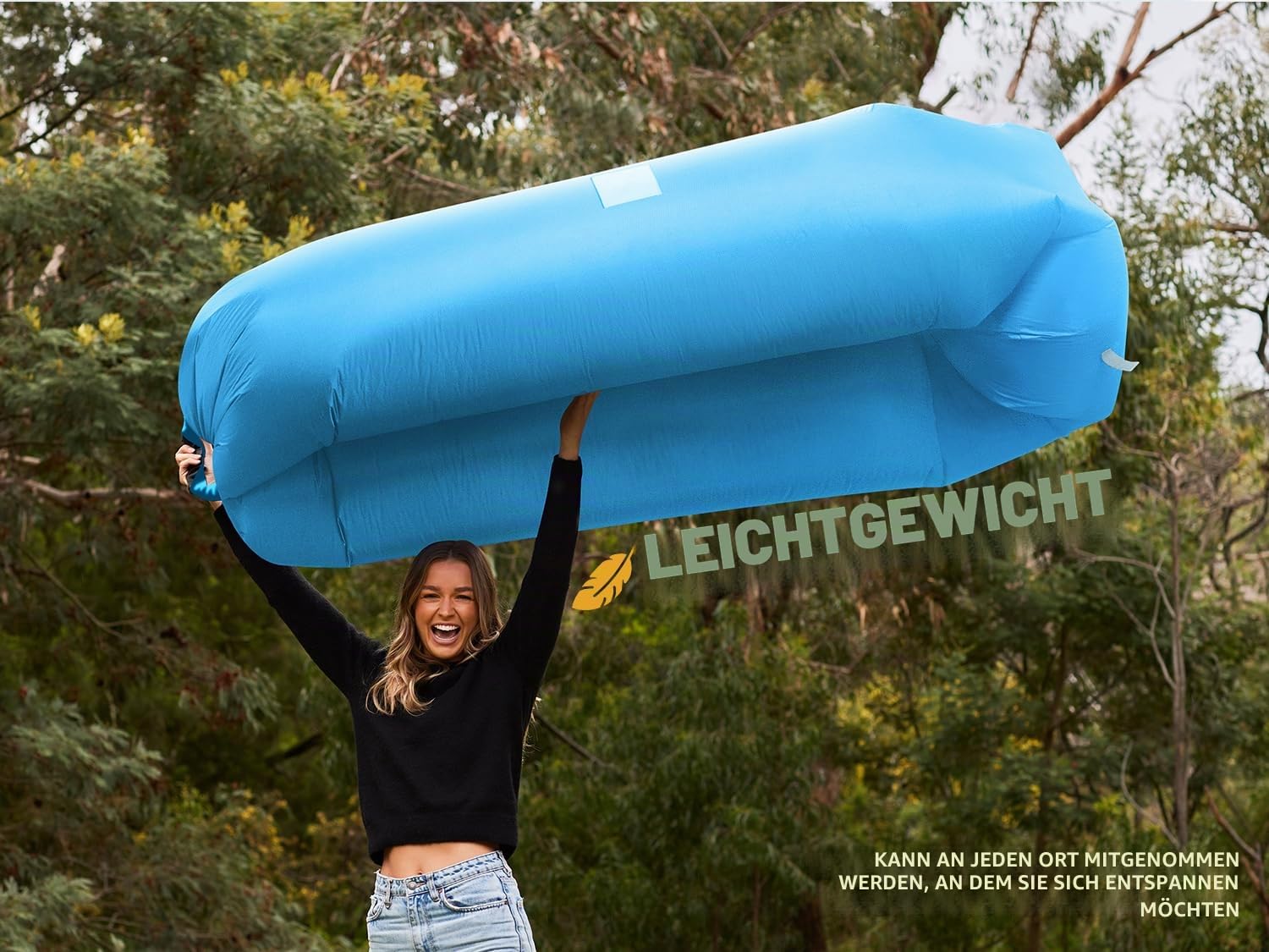 Wekapo Aufblasbarer Lounger mit Tragebeutel, Sicherungsstock und Pflaschenöffner für Reisen, Camping, Wander, Schwimmbad- und Strandparties.