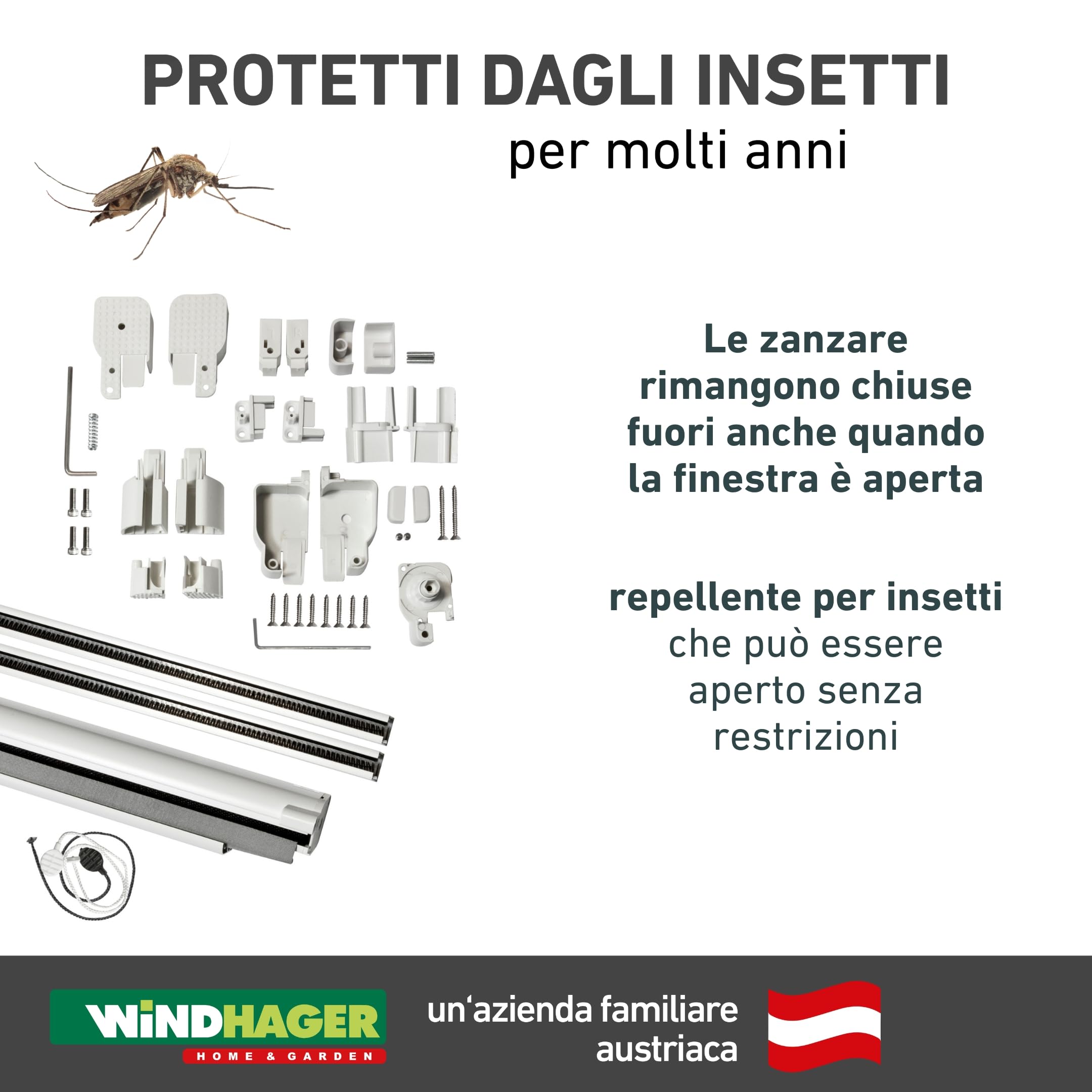 Windhager Tenda a Rullo zanzariera, zanzariera, Telaio in Alluminio per finestre, accorciabile singolarmente, 130 x 160 cm, Bianco, 038768