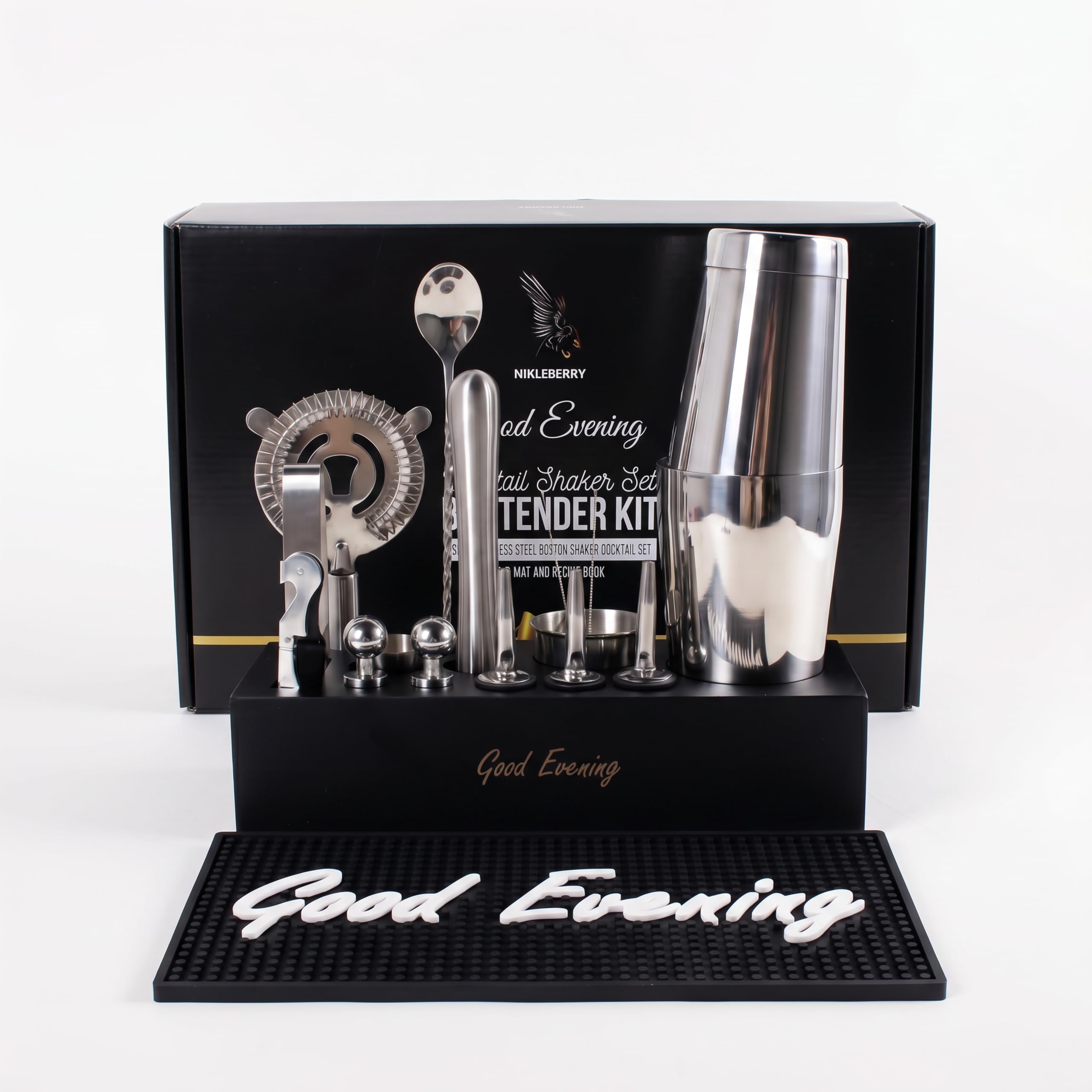 Premium 18-Piece Bartender Kit - Mixology Cocktail Shaker Set with Modern Bamboo Stand, W…