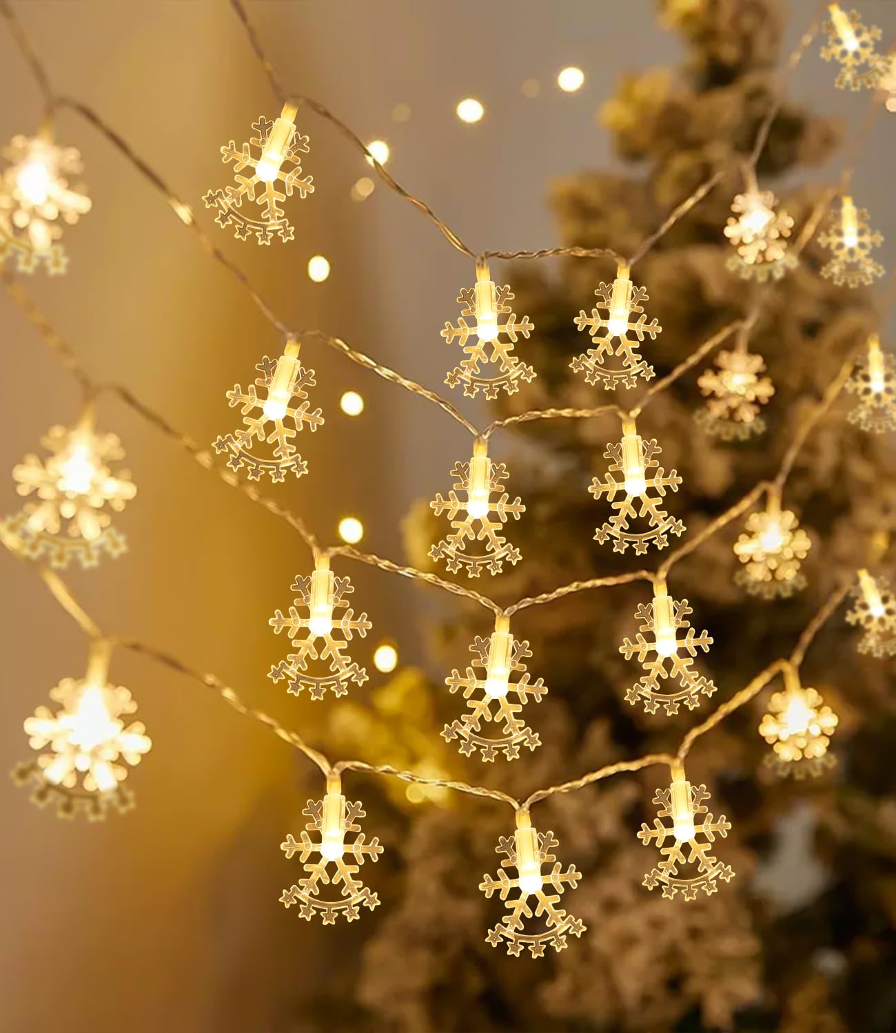 Sinlaw Guirnalda Luces Exterior,Luces De Navidad Copo De Nieve,6m 40 Led Pilas Luces De Hadas,Luces De Hadas Copo De Nieve Al Aire Libre Para El DíA De Navidad,Guirlande Lumineuse Exterieure Noel