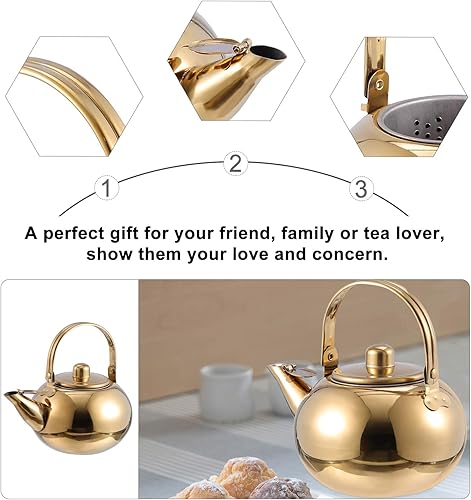 Miniatura 7 de Cabilock Tetera de acero inoxidable con infusor extraíble y filtro de boquilla de 35 onzas, cuerpo grueso para preparar té de hojas sueltas y