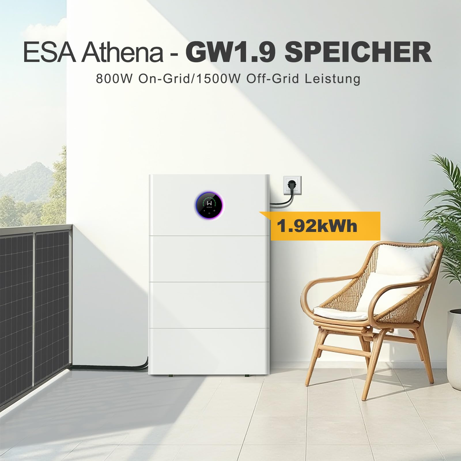 GoodWe® ESA-Athena Hauptspeicher 1920Wh All-in-One Speicher 1,92kWh – Plug&Play für Balkonkraftwerk und Offgrid-Stromversorgung, erweiterbar bis 9,6kWh