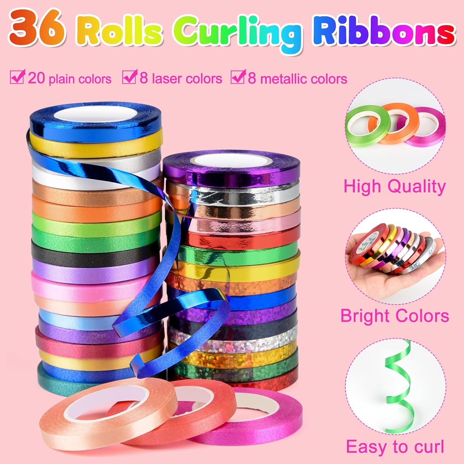 NEBURORA 36 Rolls 36 Colors Curling Ribbon 1/5 Inch 11 Yards Balloon String Ribbon for Gift Wrapping Birthday Graduation Festival Wedding Party Decor Florist Art Craft Decor
