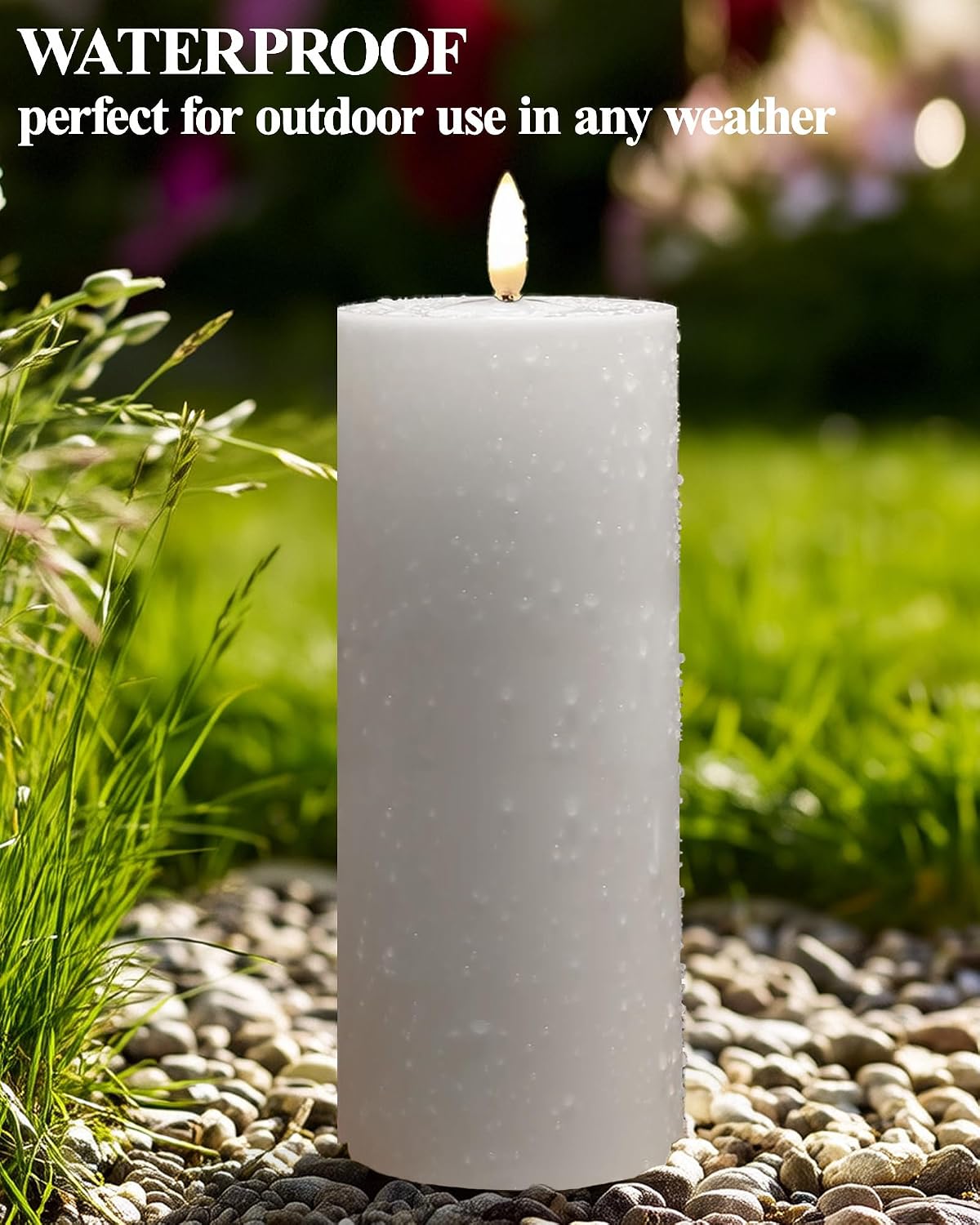 Gmnee 4"x8" Outdoor Waterproof Flameless Candles with Remote and Timers, LED Candles, Battery Operated Candles, Electric Fake Pillar Candles for Patio, Porch, and Lanterns Decor (White, Plastic)