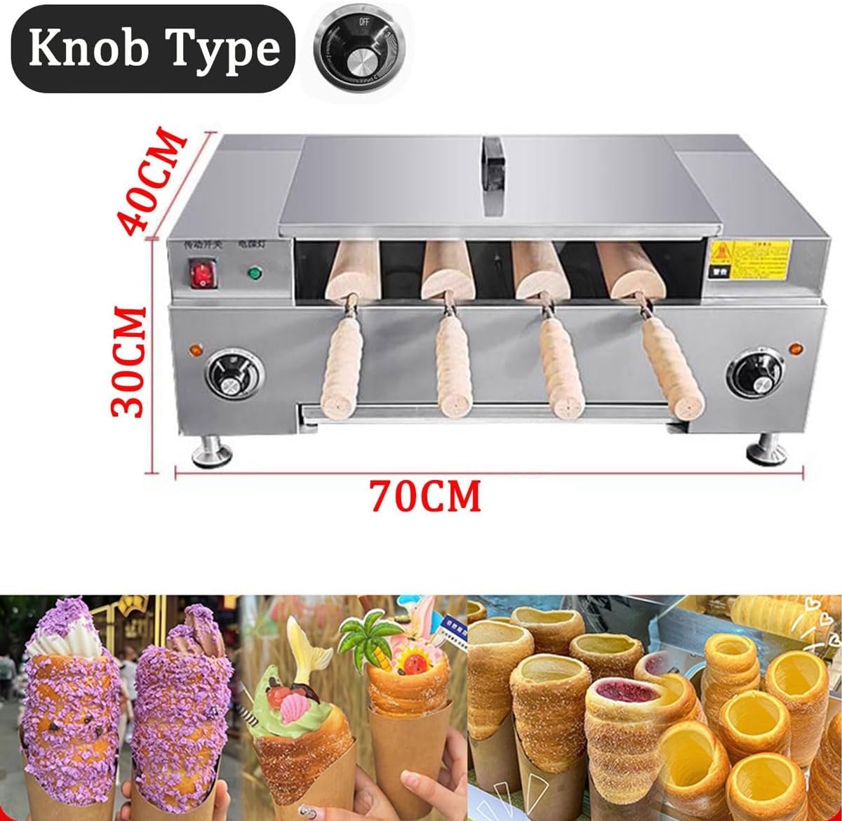 Commercial Chimney Bread Roll Grill,3000W Electric Chimney Cake Roll Oven Maker with 4 Non-Stick Rollers,Ice Cream Cone Grill Maker,Chimney Bread Machine,for Home & Business Use(Mechanical)