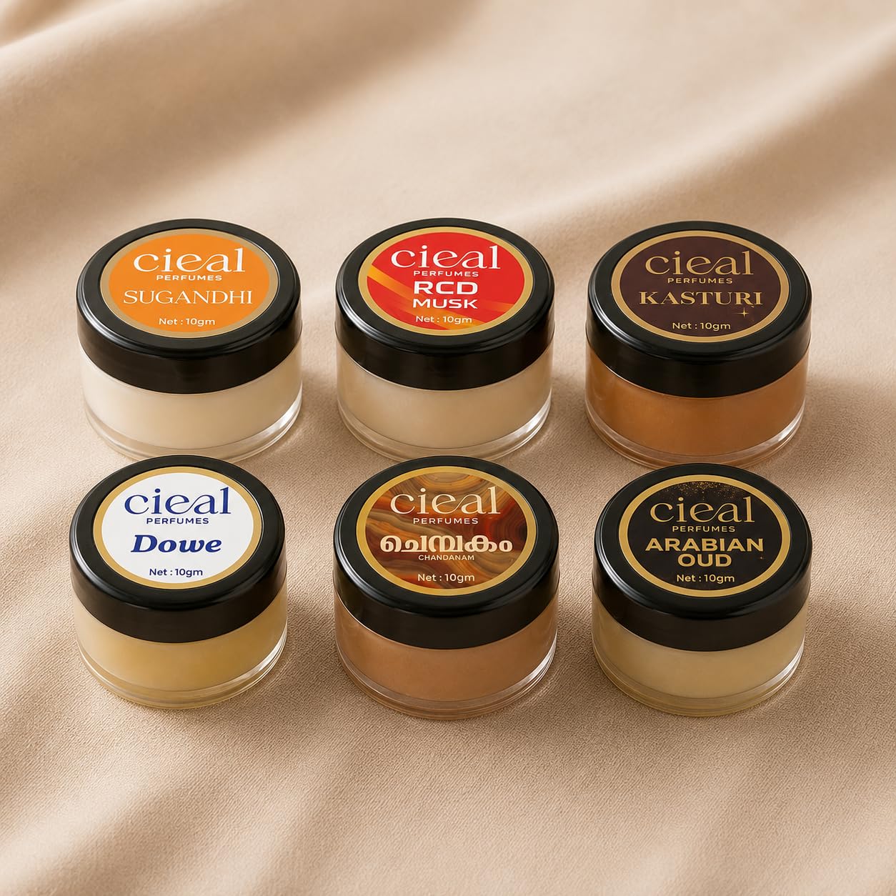 CIEAL Solid Perfume Master Set of 6 (10g Each) – Chembakam, Sugandhi, Dowe, Arabian Oud, Kasturi & Red Musk | Alcohol-Free Long Lasting Pocket Perfume Balm | Travel Friendly Spill Proof Solid Fragrance Gift Set for Men & Women-picture-56