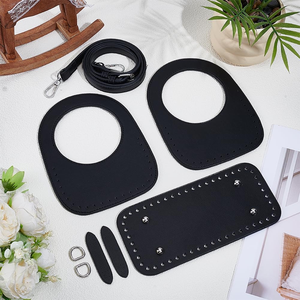 PH PandaHall Black PU Leather Backpack Kits DIY Knitting Crochet Bags Kit, Black Leather Bag Strap Handles Bag Bottom Shaper Pad for Purse Making Handbag Weaving DIY Handmade Supplies - Image 4