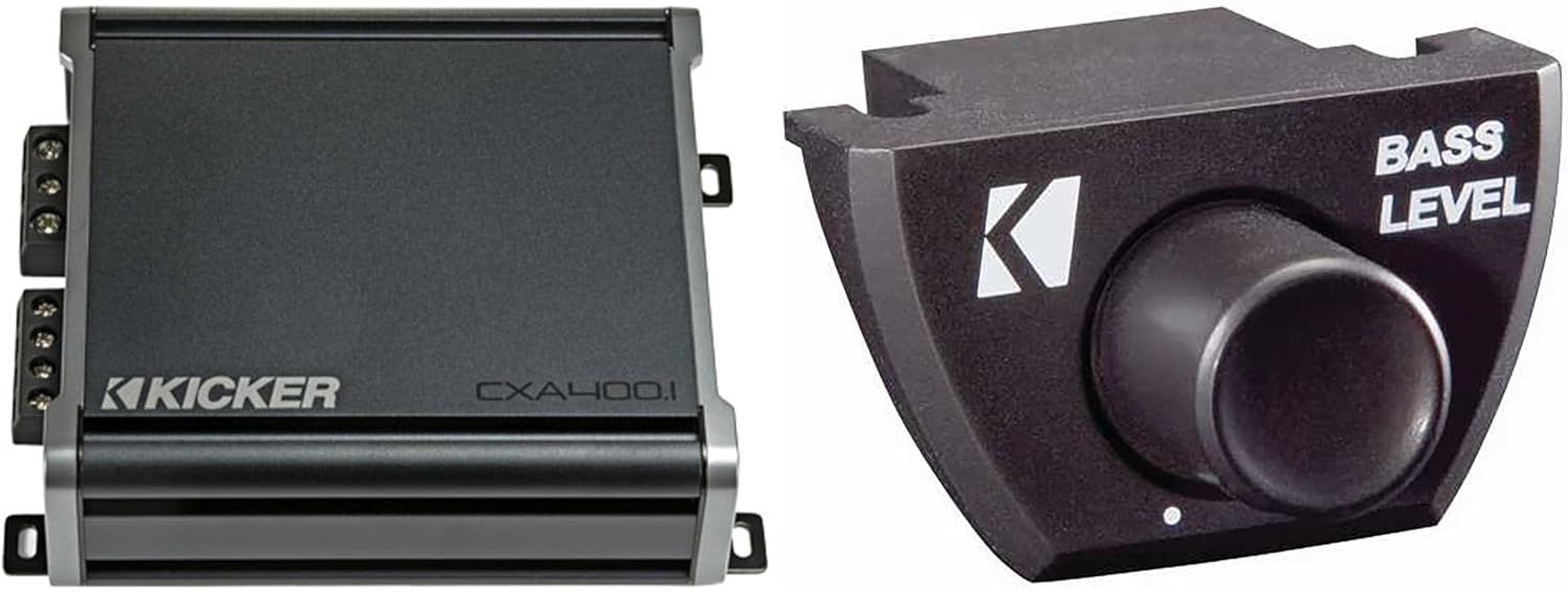 Kicker 46CXA4001 CXA4001-400-Watt Mono Class D Subwoofer Amp w/Bass Knob Bundle